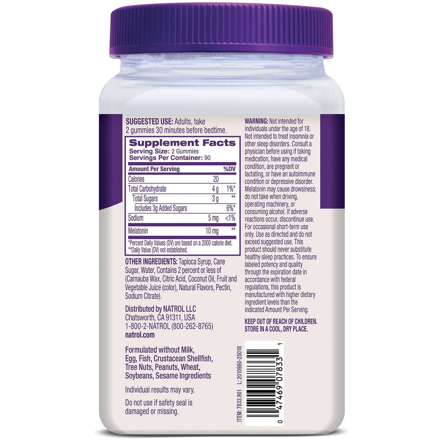 Natrol スリープ メラトニン 10 mg グミ (1 食分あたり)、ストロベリー味、180 個入り。