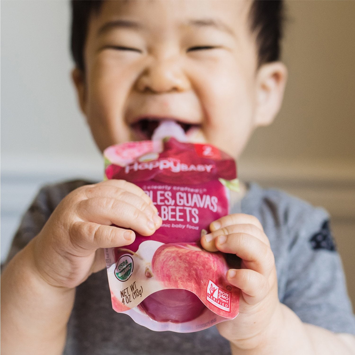 HappyBABY Organics Clearly Crafted フルーツ &amp; オート麦ポーチ、バラエティパック、12 個入り、4 オンス。