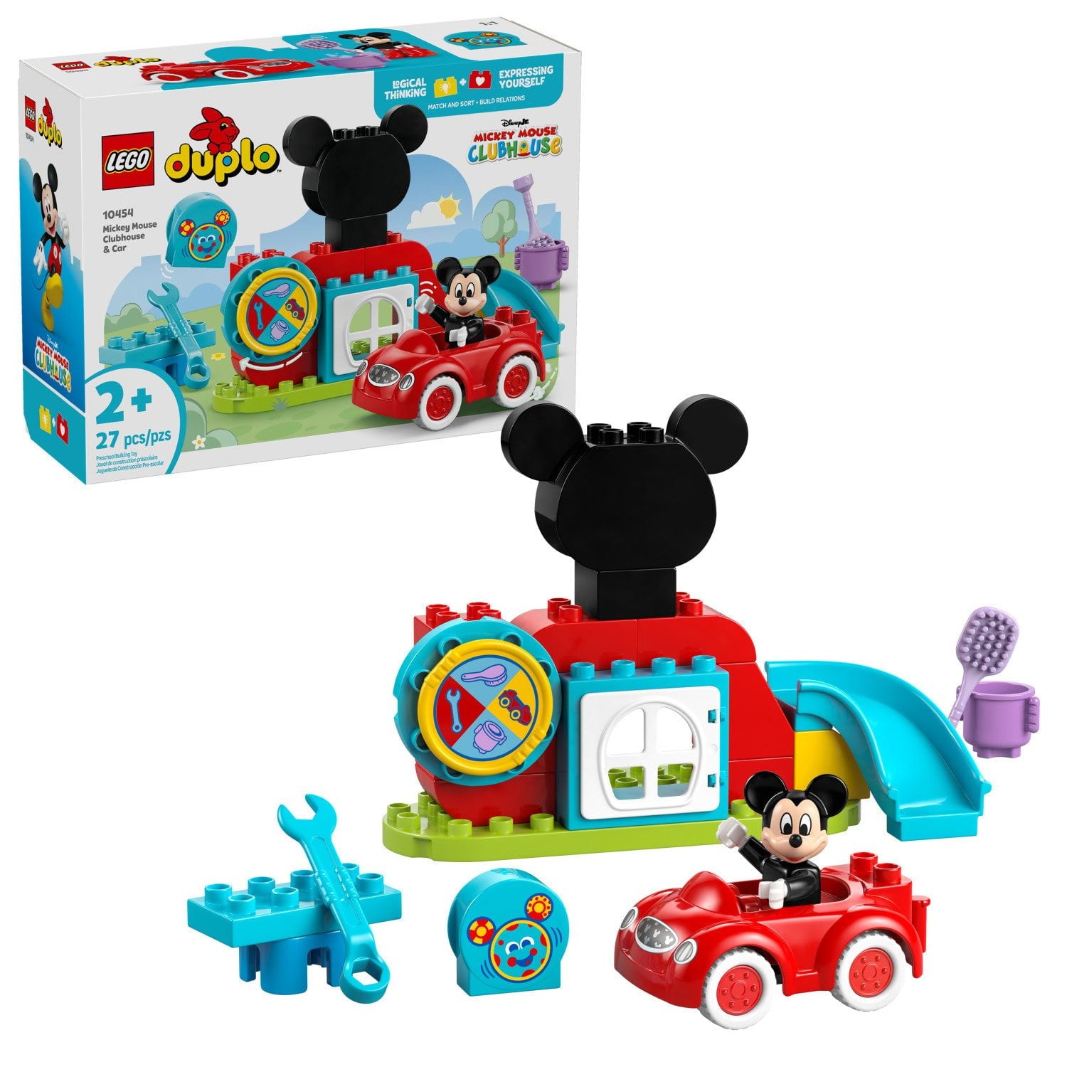 LEGO DUPLO ディズニー ミッキーマウス クラブハウス &amp; カー おもちゃ、27 個。