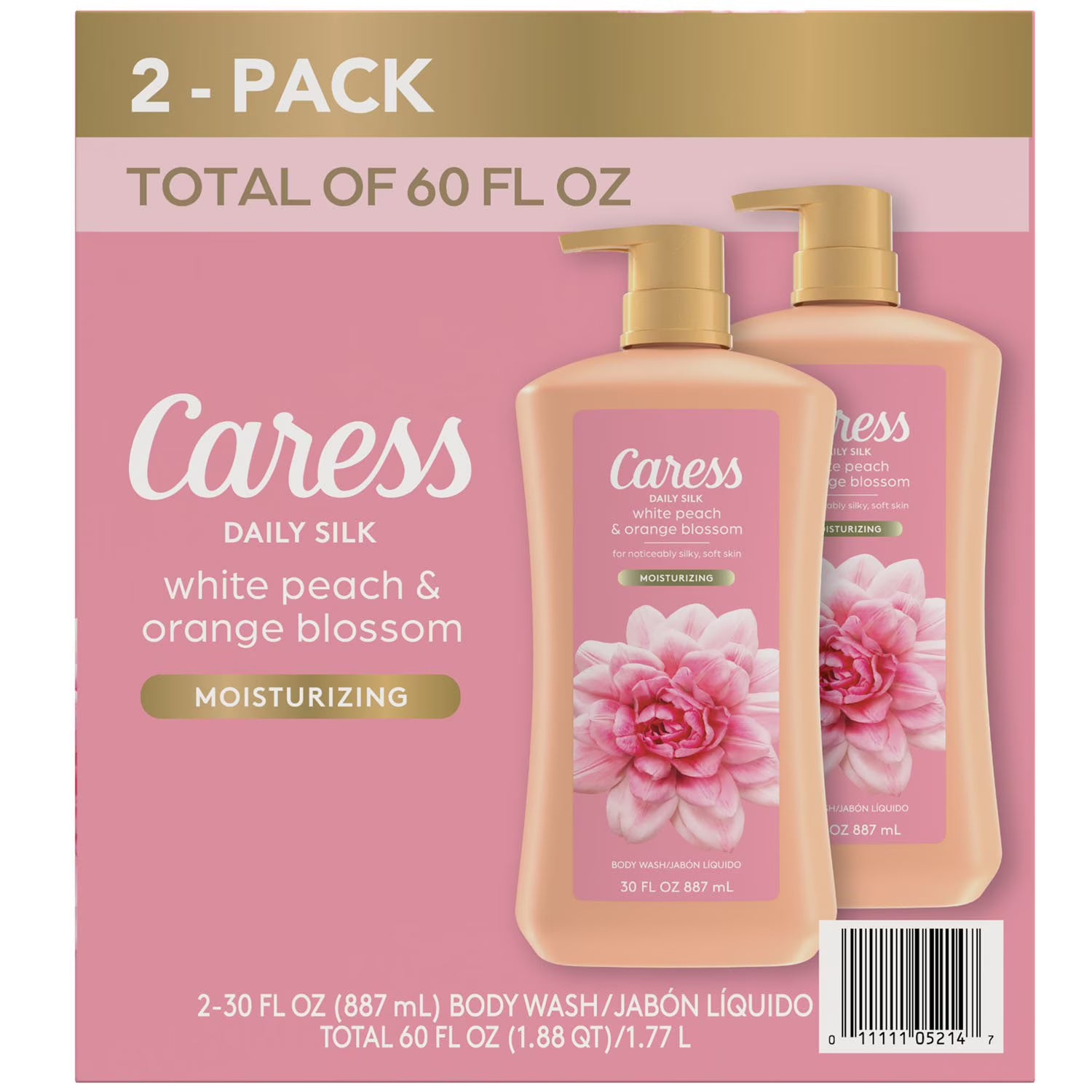 카레스 데일리 실크 보습 바디워시 화이트 피치 & 오렌지 블로썸 30 fl. oz., 2 pk. – 부드러운 거품과 은은한 향, 촉촉한 사용감