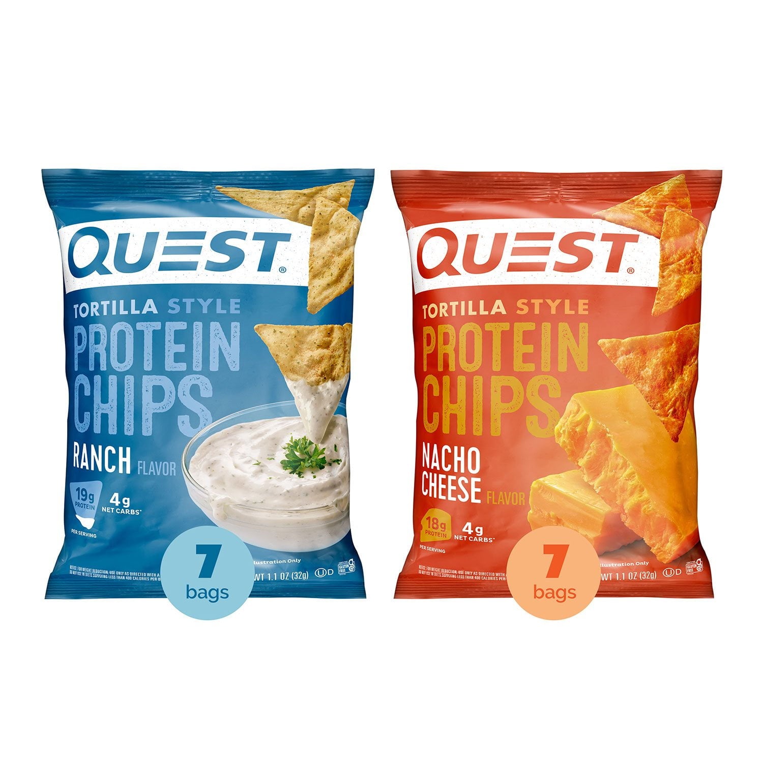 クエスト トルティーヤ スタイル 18-19g プロテイン チップ バラエティ パック、ナチョ チーズ &amp; ランチ、14 個入り。