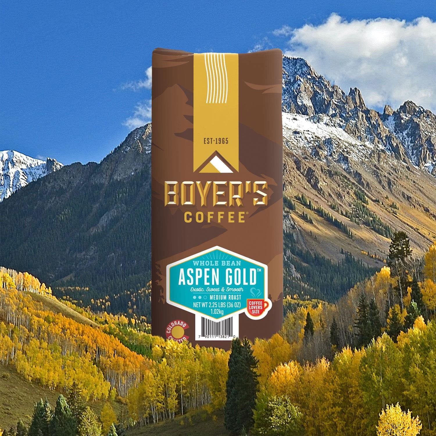 Boyer's Coffee アスペンゴールド ミディアムロースト ホールビーン、36 オンス。
