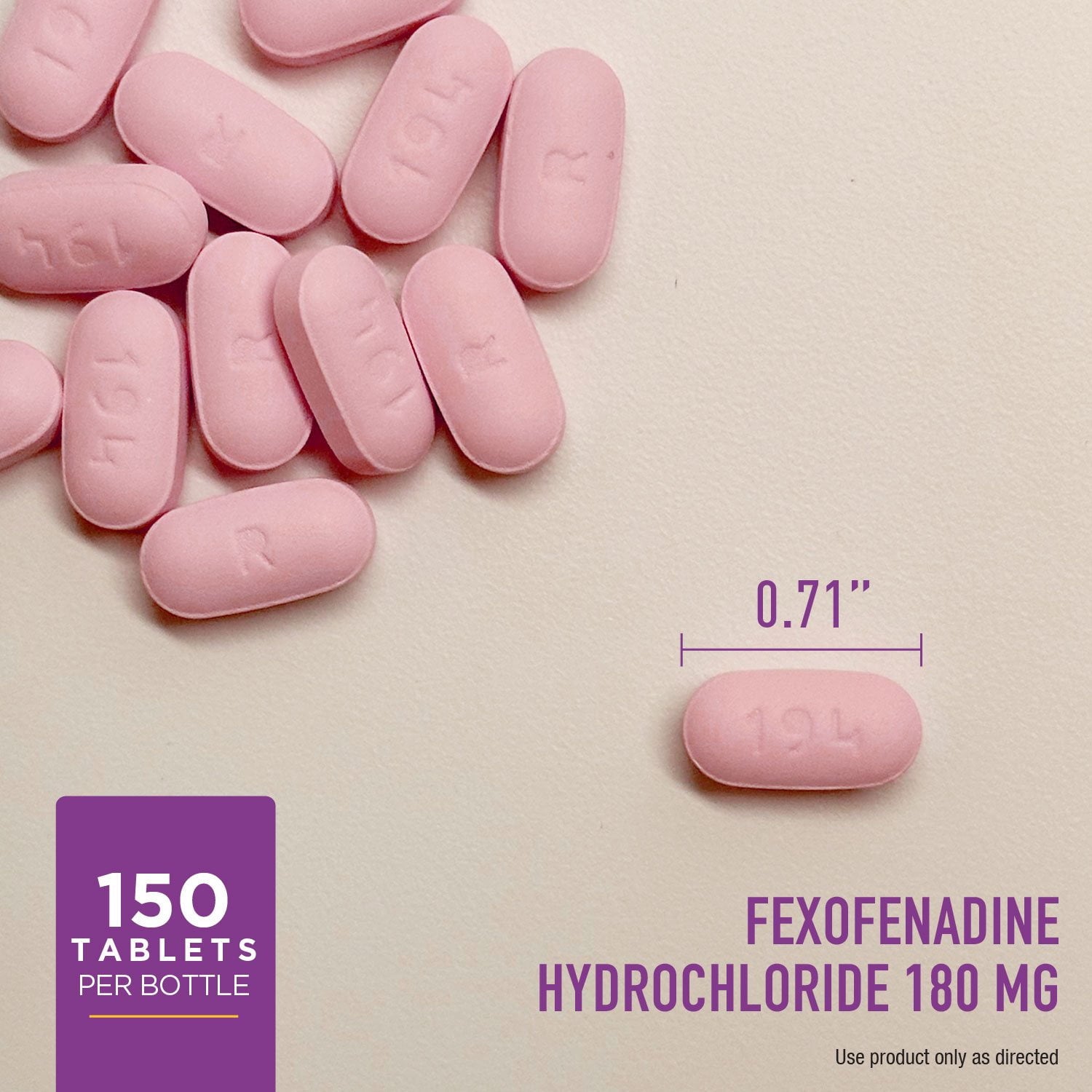 メンバーズマーク アレルギー緩和フェキソフェナジン HCl 錠 USP、180 mg、150 錠。