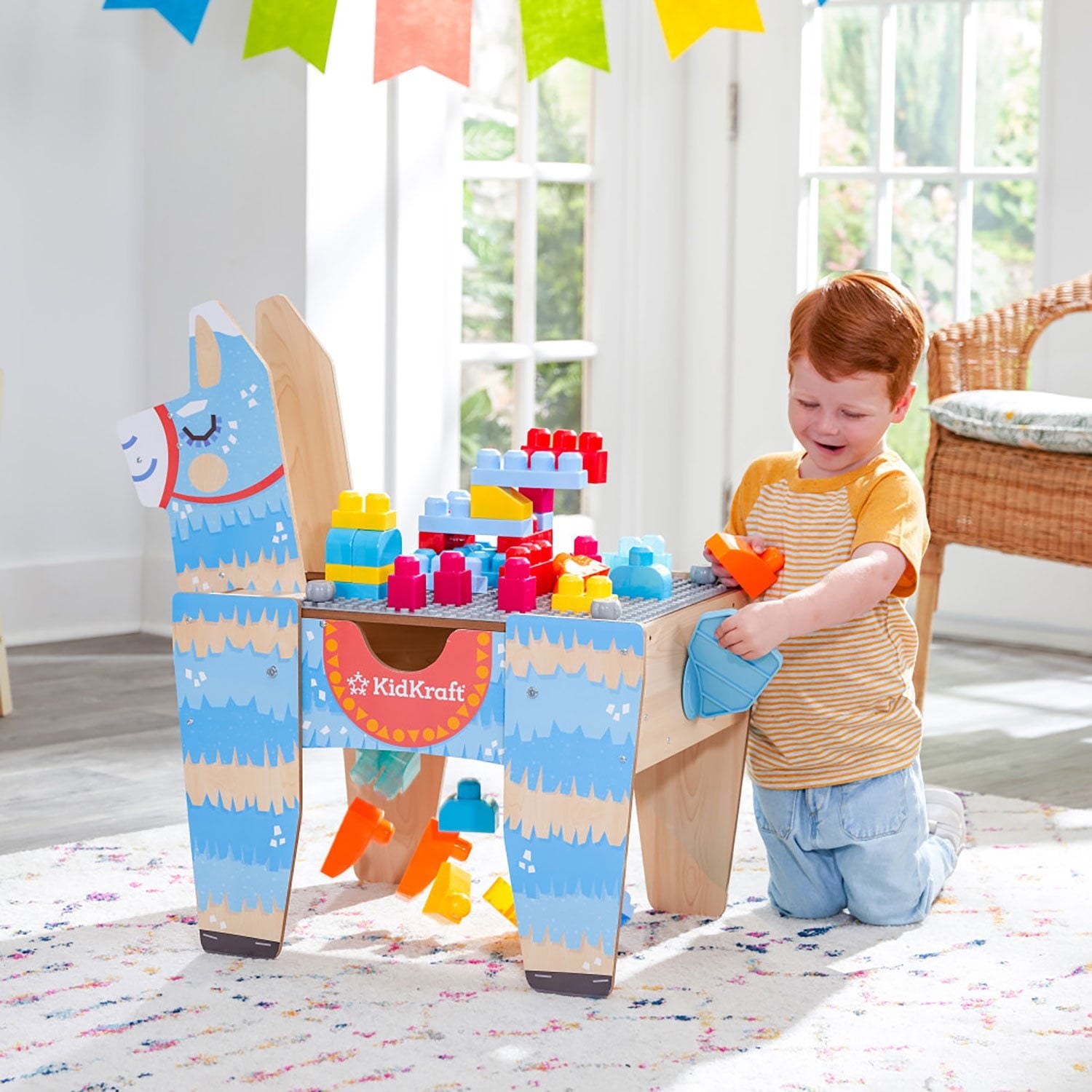 KidKraft ラマ ピニャータ ビルディングブロックテーブル 50ブロック付き
