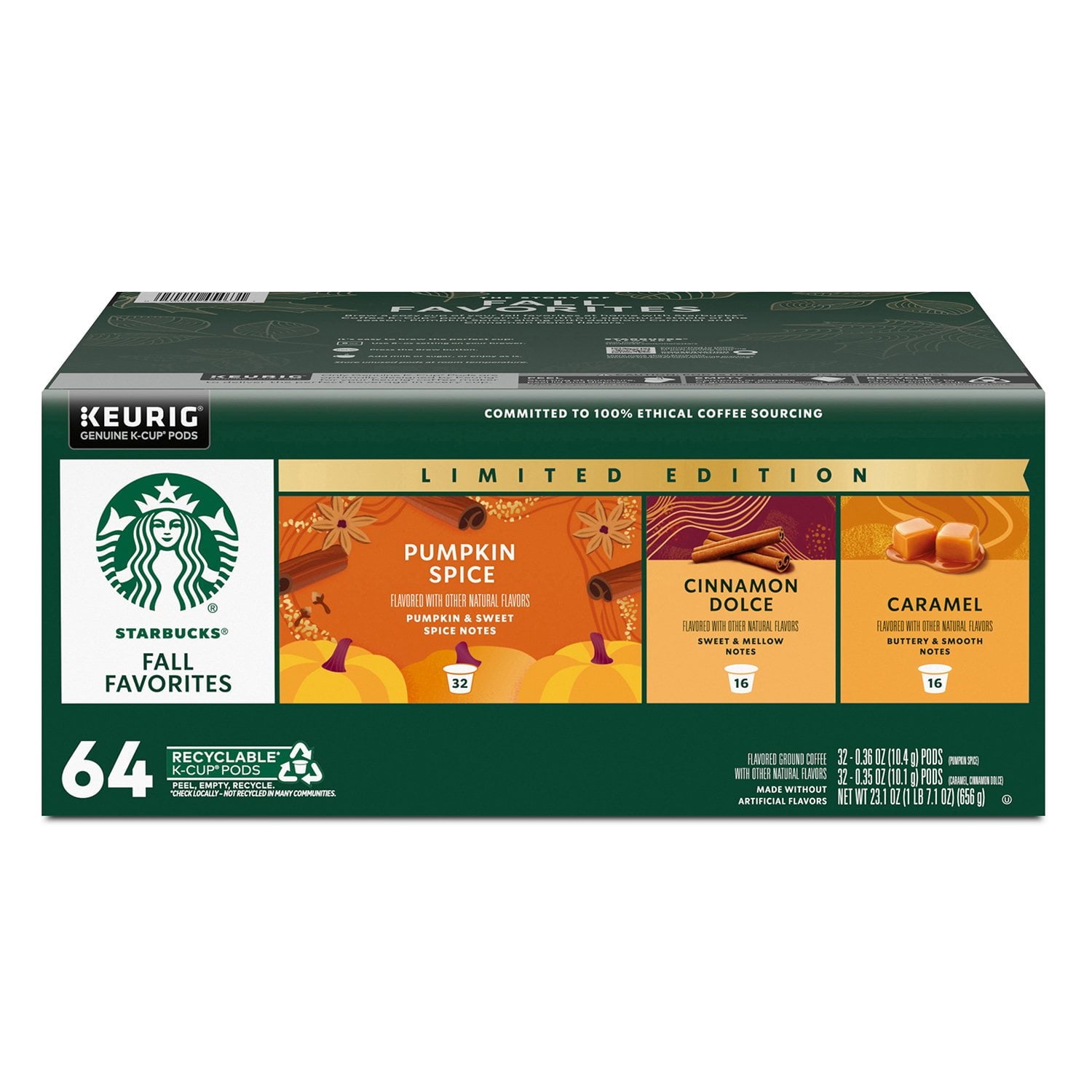 スターバックス K-Cup コーヒーポッド、秋のバラエティパック、64 個入り。