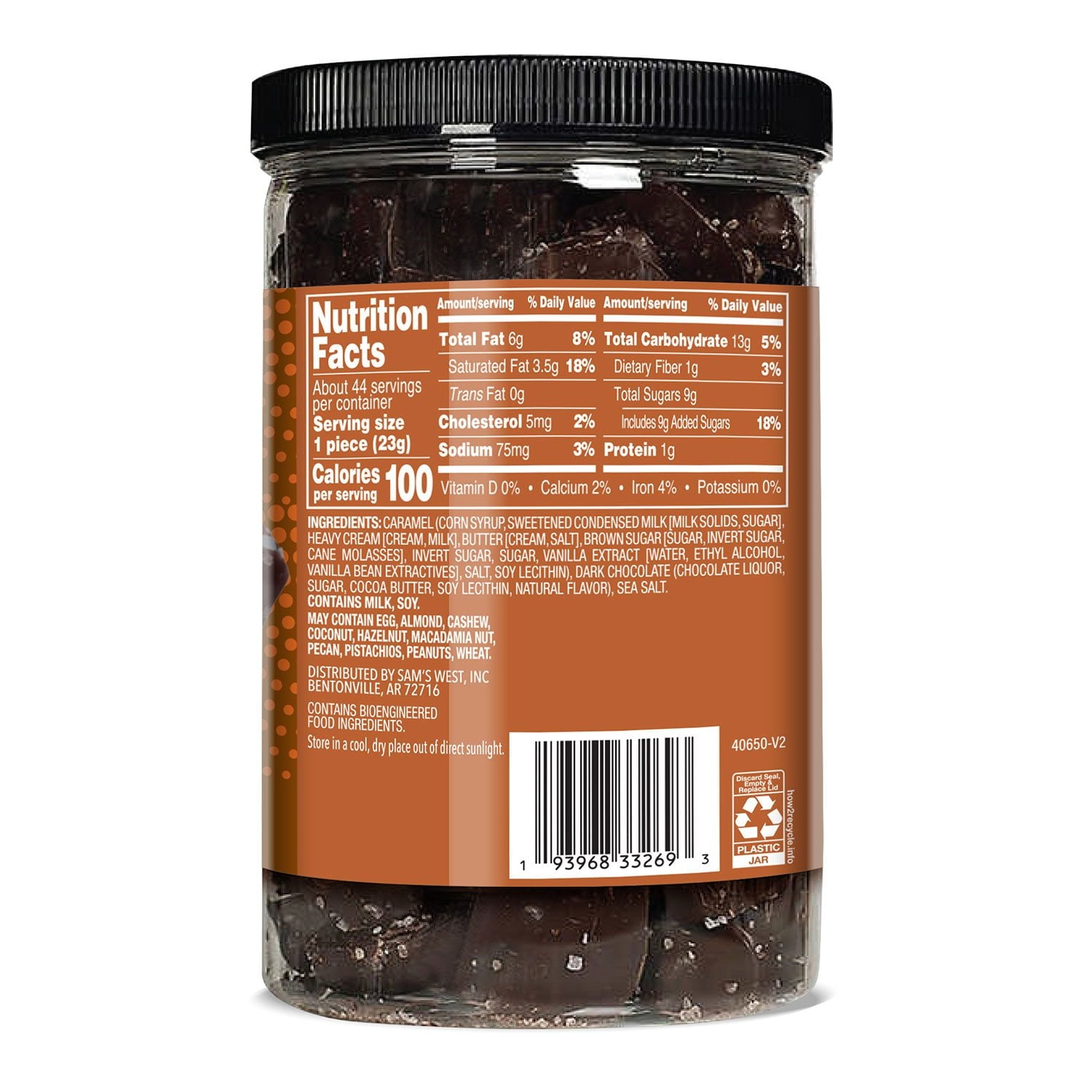 멤버스마크 다크 초콜릿 소프트 씨솔트 캐러멜 36oz — 부드러운 다크 캐러멜 바이트