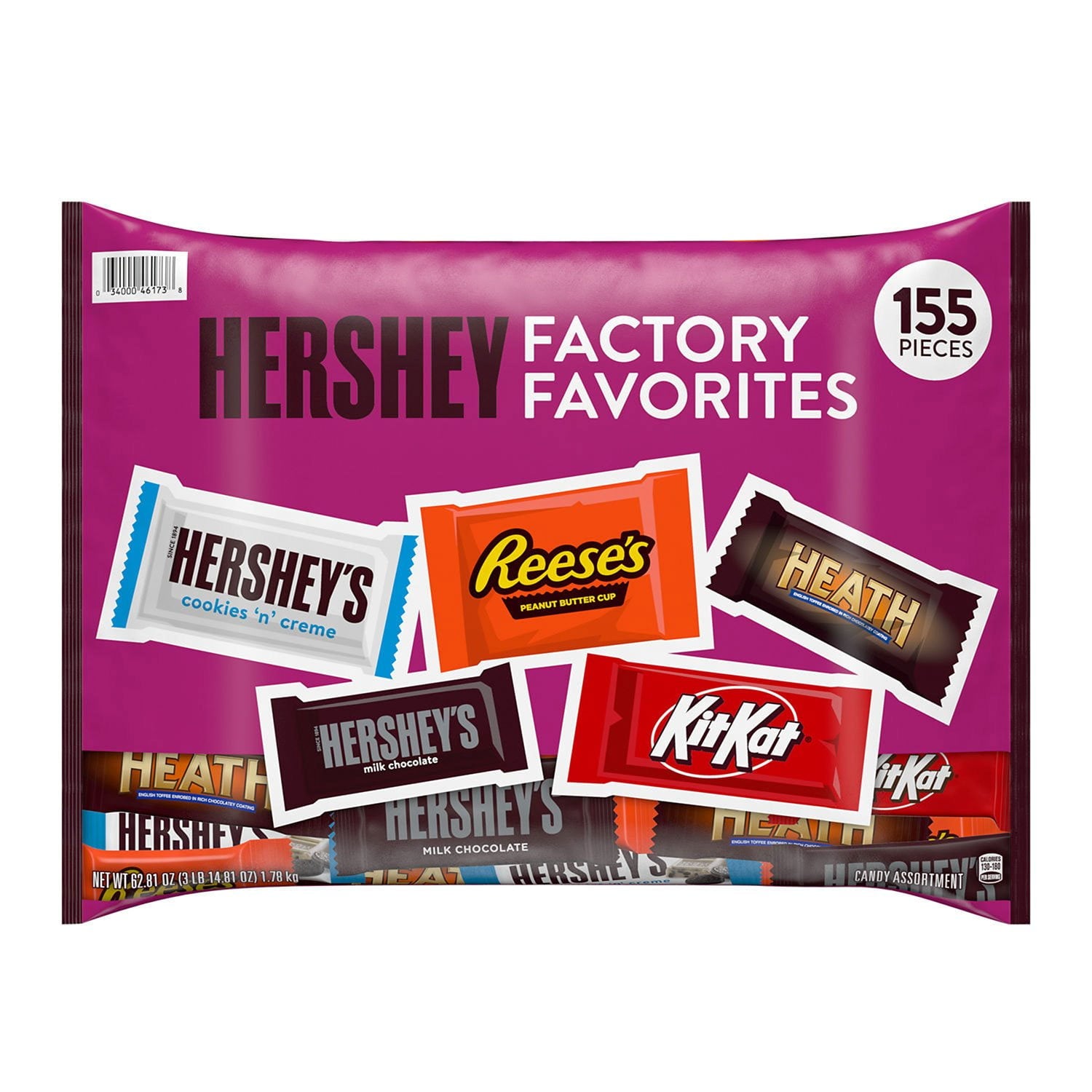 HERSHEY'S アソート チョコレート ファクトリー フェイバリット スナック サイズ キャンディ、155 個。