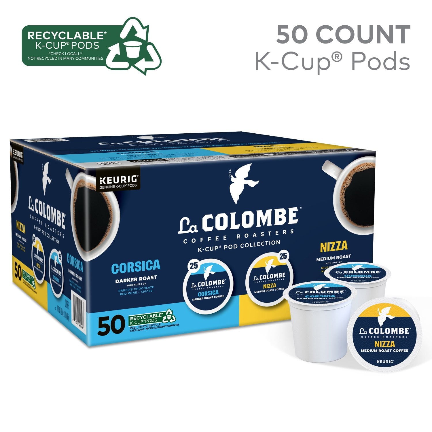 La Colombe Coffee Roasters ミディアムダークローストコーヒーポッド、バラエティパック、50 個入り。