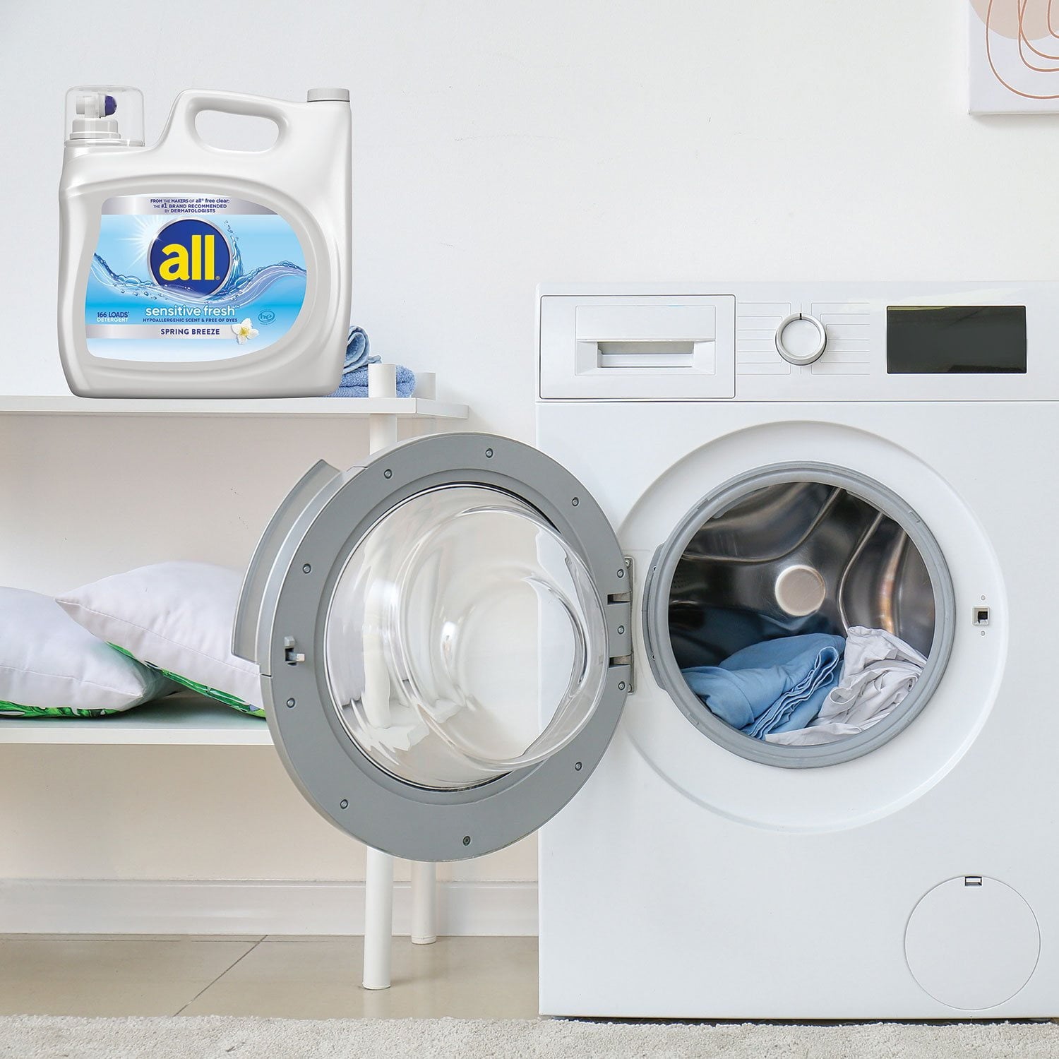 オール センシティブ フレッシュ 液体洗濯洗剤、スプリングブリーズ、166 回分、250 液量オンス。
