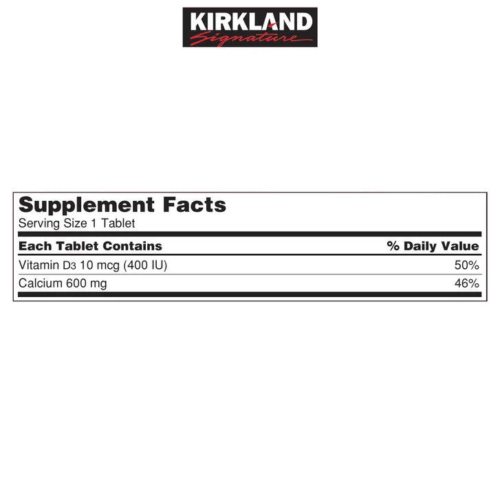 カークランドシグネチャー カルシウム 600 mg ビタミンD3配合 500錠