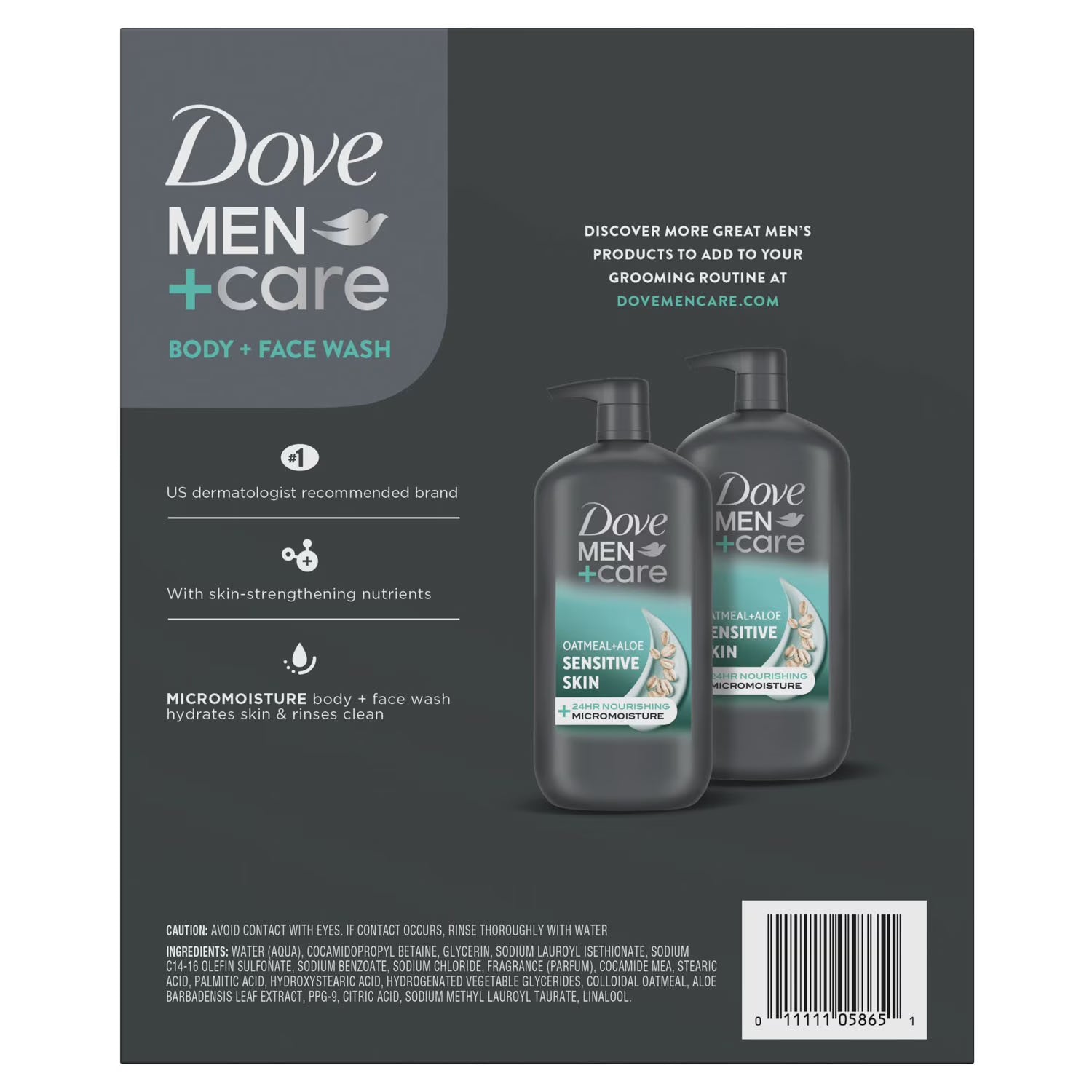 도브 맨케어 센서티브 스킨 바디 & 페이스 워시 30 fl. oz., 2 pk. – 민감한 피부를 고려한 순한 세정감과 깔끔한 사용감이 특징인 바디·페이스 겸용 워시 Dove Men+Care Sensitive Skin Body & Face Wash, 30 fl. oz., 2 pk.