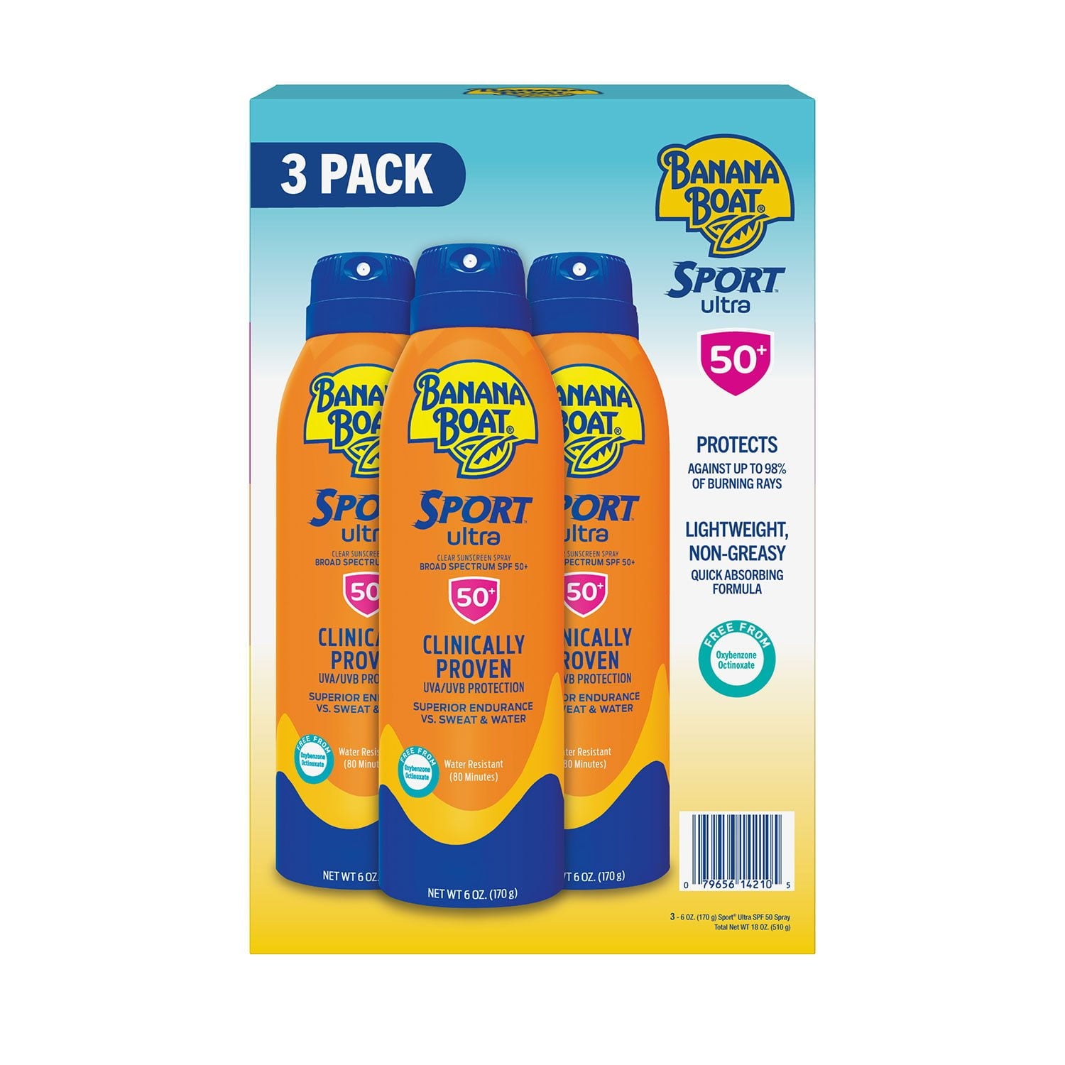 바나나보트 스포츠 울트라 선스프레이 SPF 50 6 oz × 3 – 야외활동용