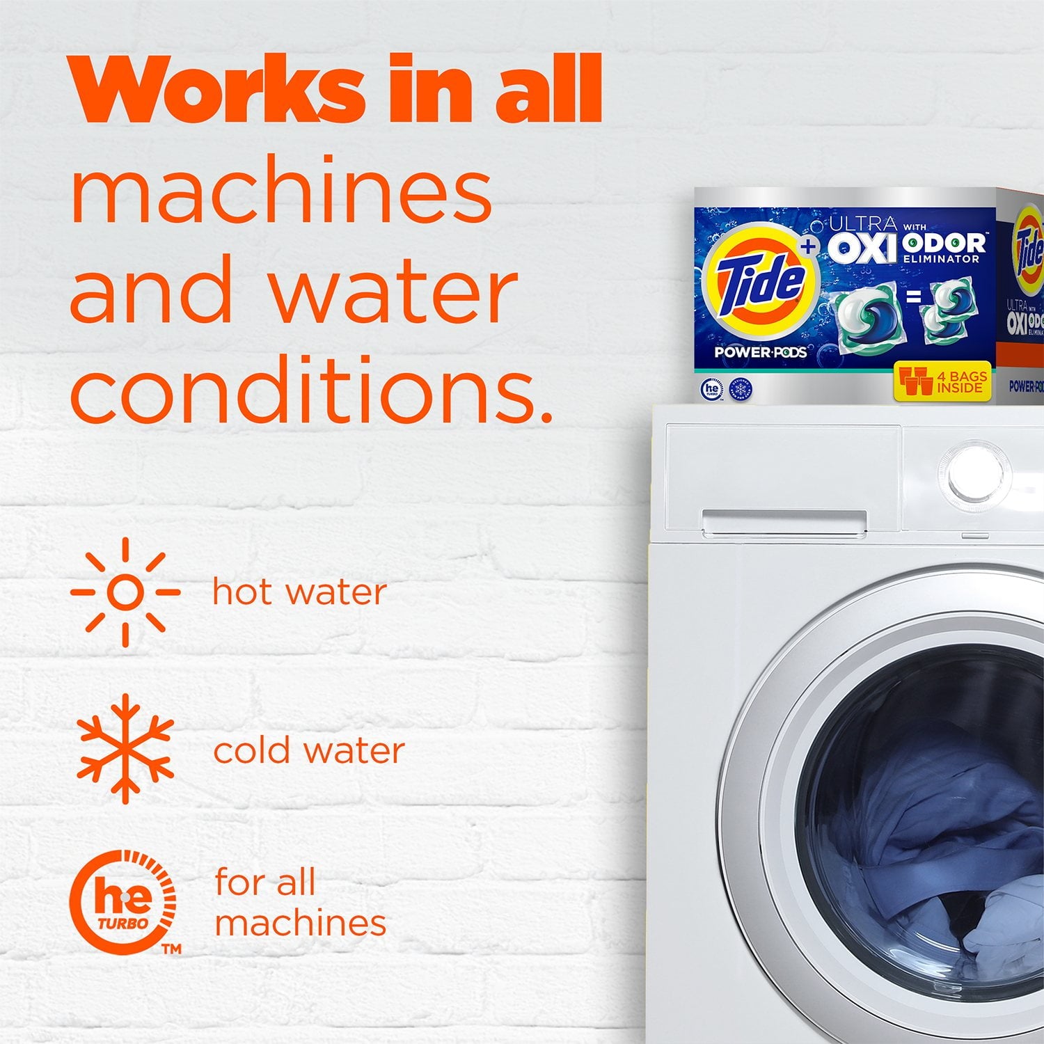 Tide Power PODS + Ultra OXI 洗濯洗剤パック、72 個入り。 