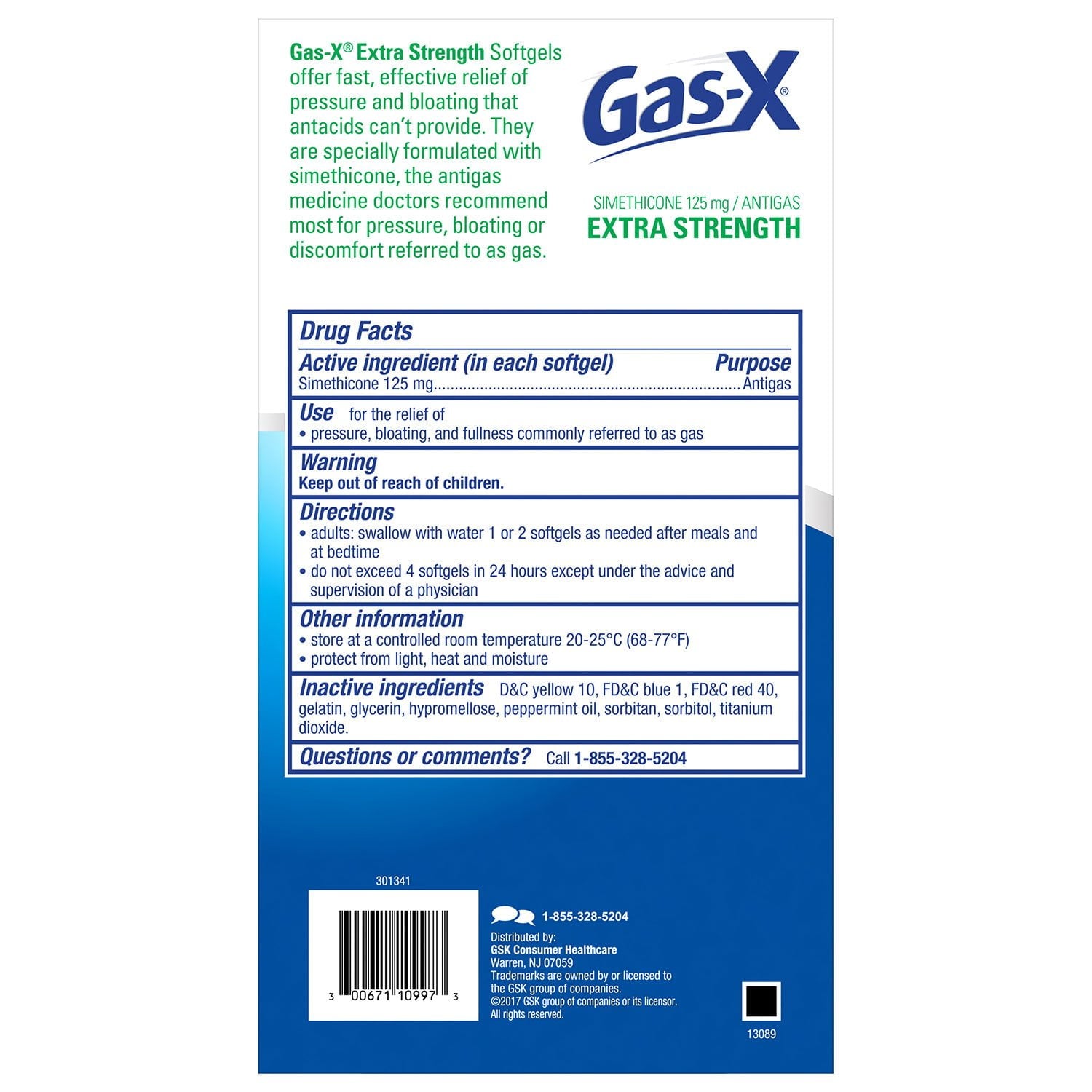 Gas-X エクストラストレングス ガスリリーフ ソフトジェル、シメチコン 125 mg、120 錠。
