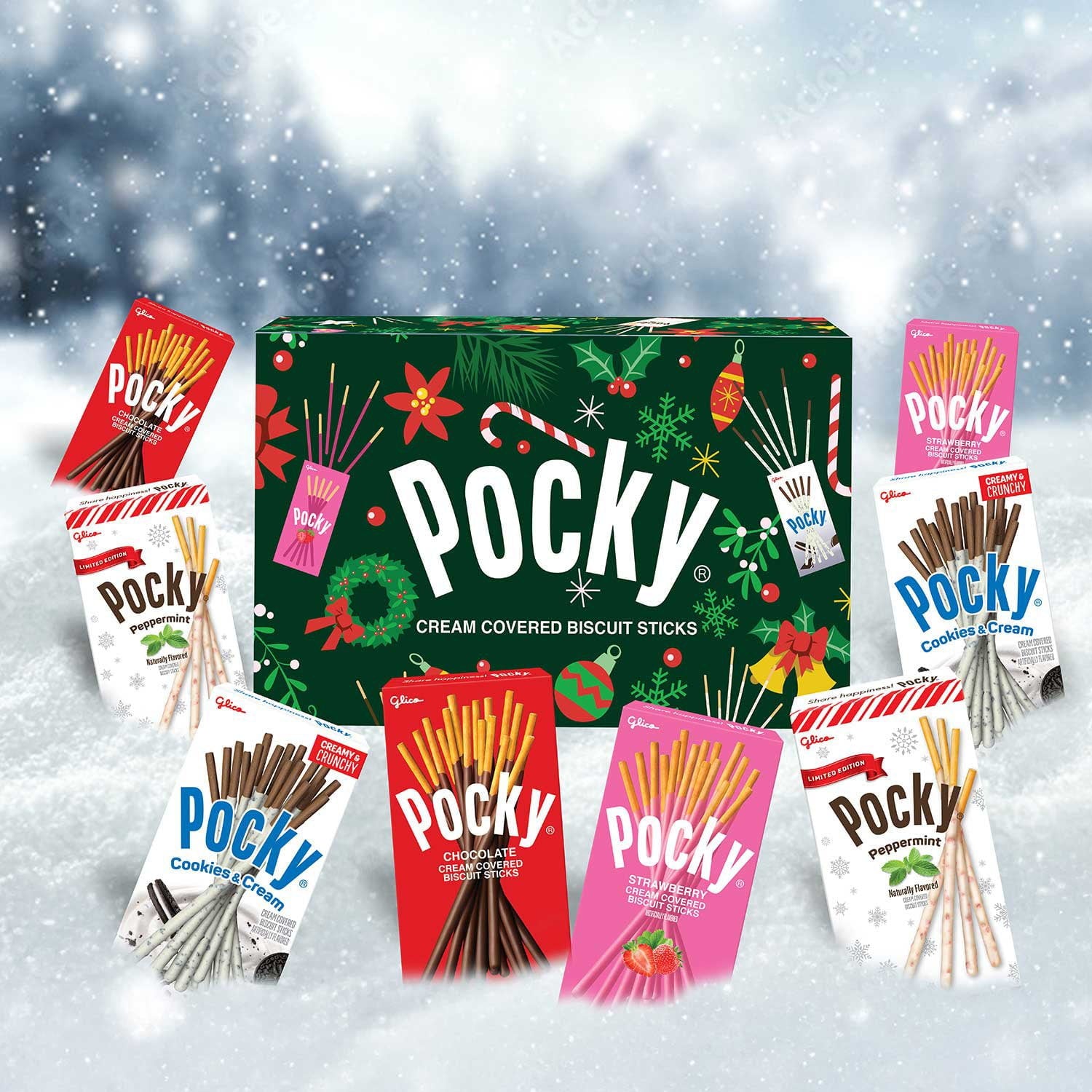グリコ ポッキー ホリデーフレーバー バラエティパック、10 個入り。