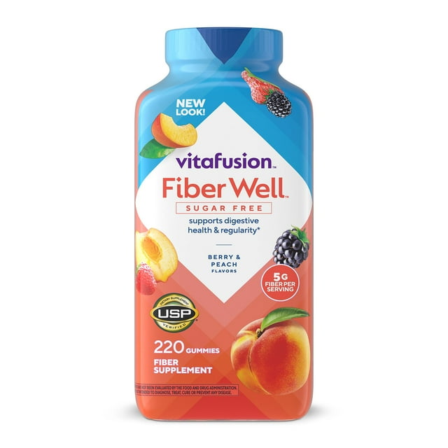 Vitafusion ファイバーウェル シュガーフリー グミ ビタミン サプリメント、220 個入り。