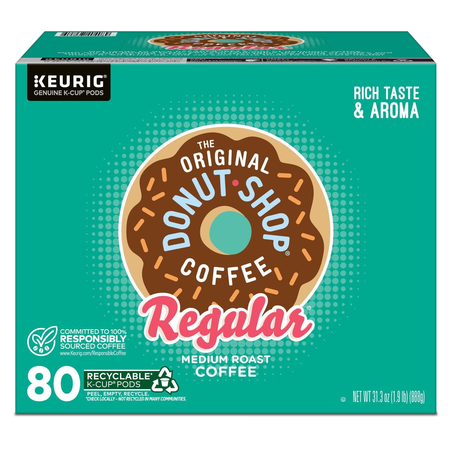 オリジナルドーナツショップ ミディアムロースト K-Cup ポッド、レギュラー、80 個入り。