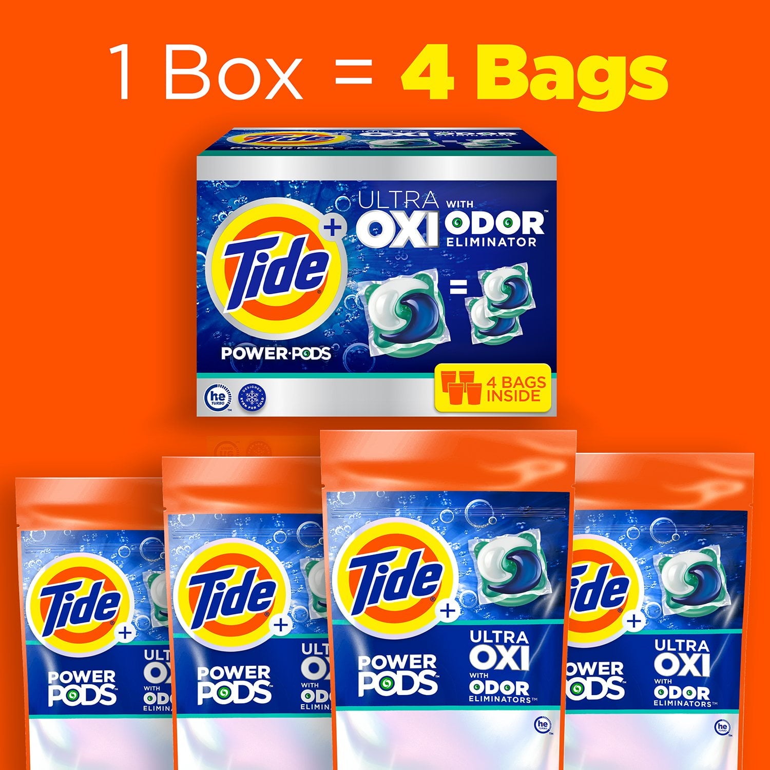 Tide Power PODS + Ultra OXI 洗濯洗剤パック、72 個入り。 