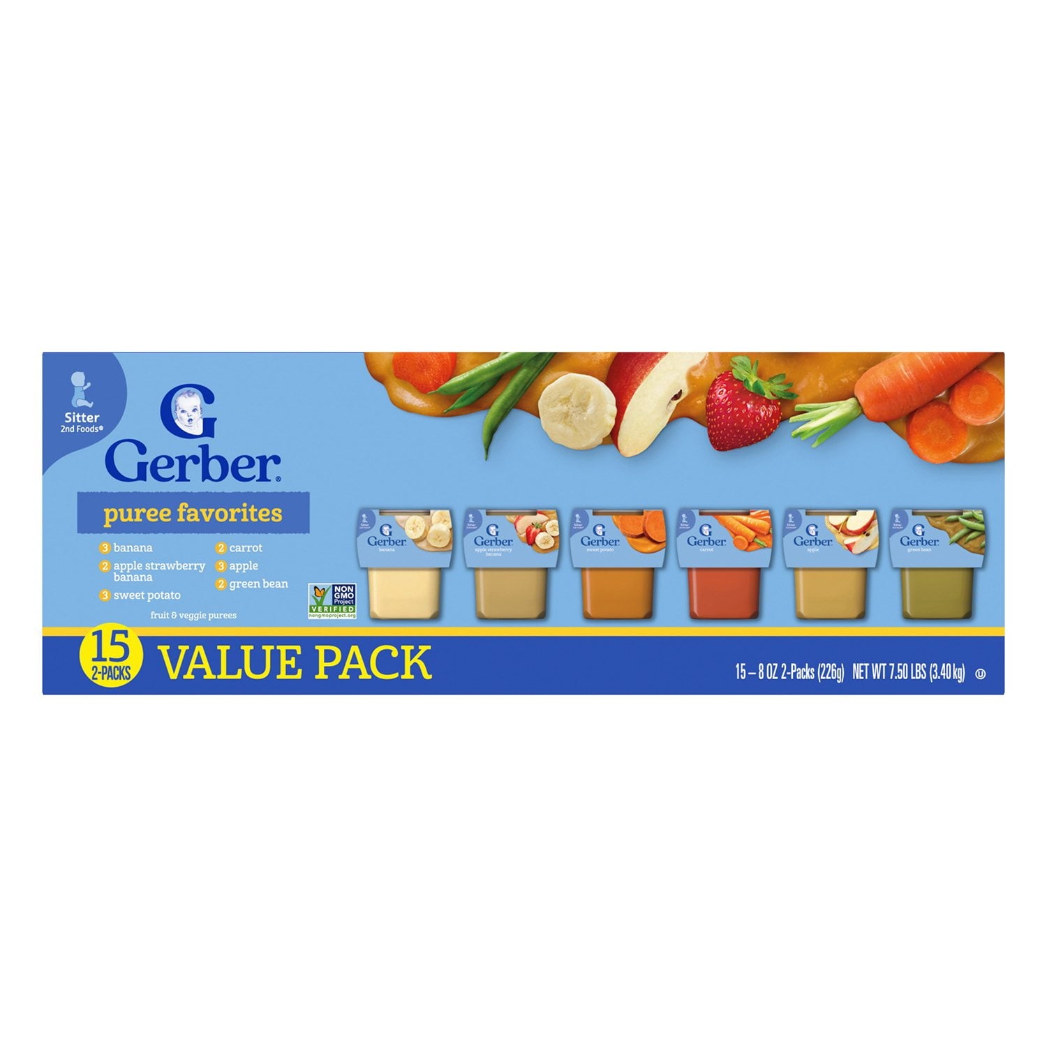 Gerber 2nd Foods フルーツ &amp; 野菜バラエティパック、4 オンス、30 個入り。
