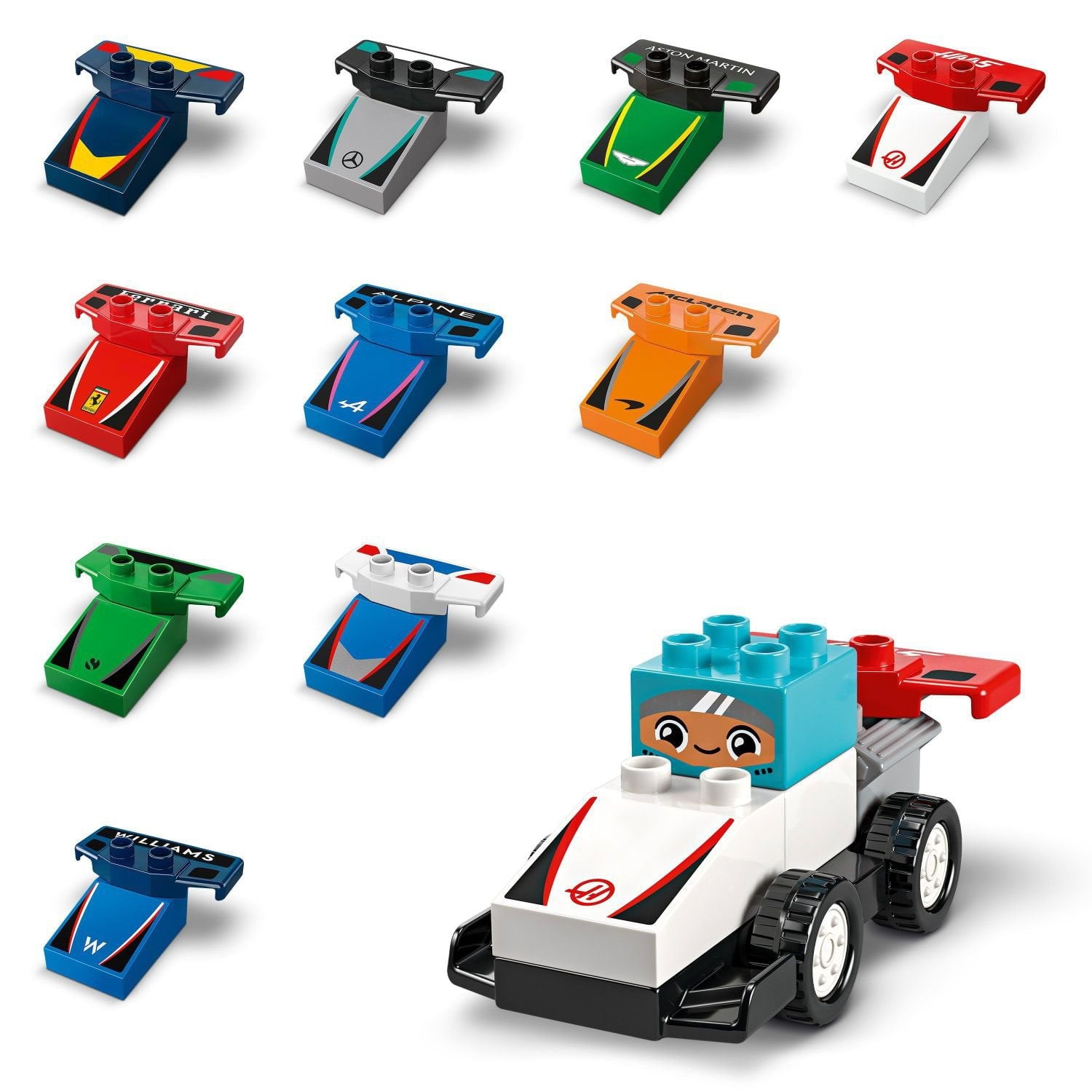 LEGO DUPLO タウン F1 チーム レースカー &amp; ドライバー 組み立ておもちゃ、70 個。