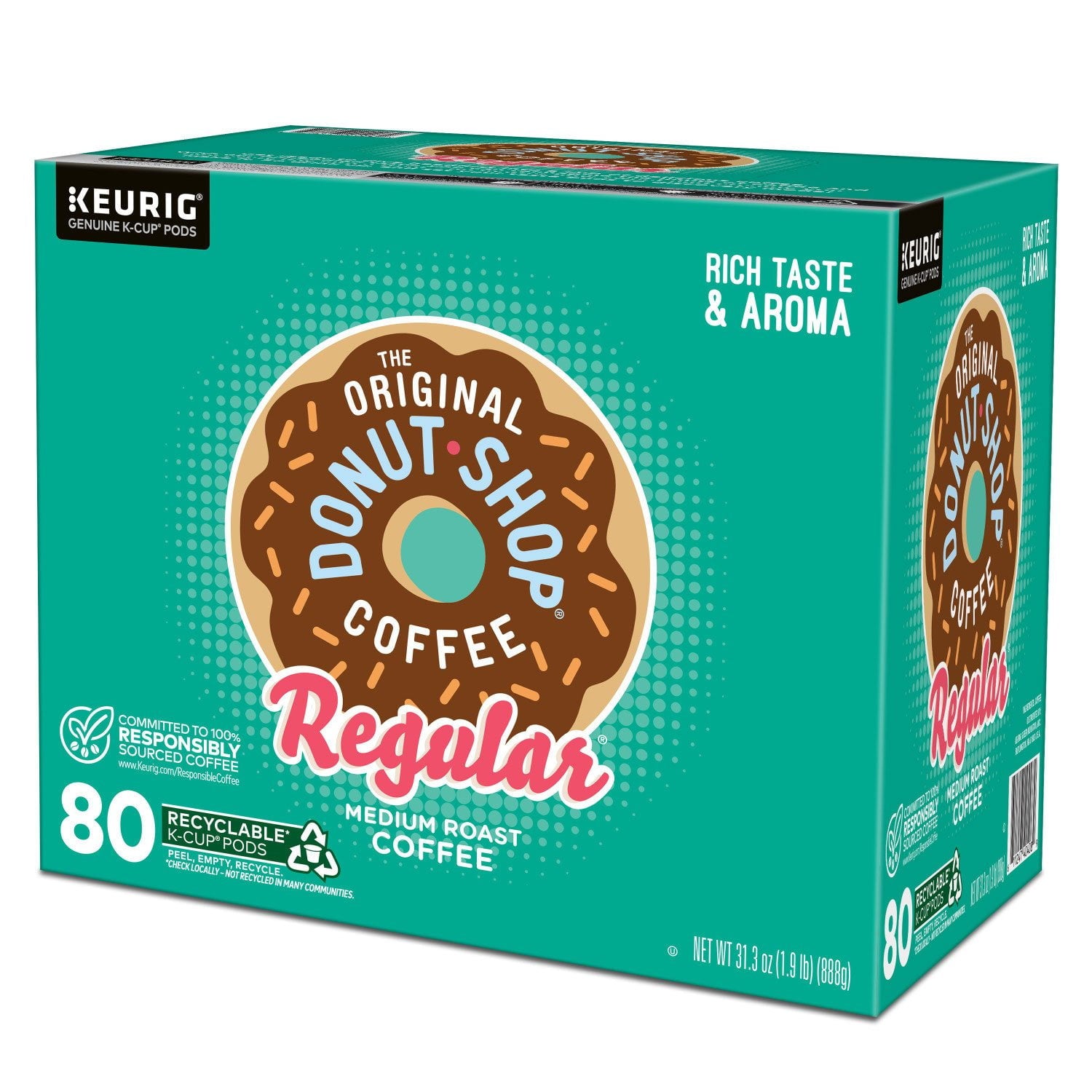 オリジナルドーナツショップ ミディアムロースト K-Cup ポッド、レギュラー、80 個入り。