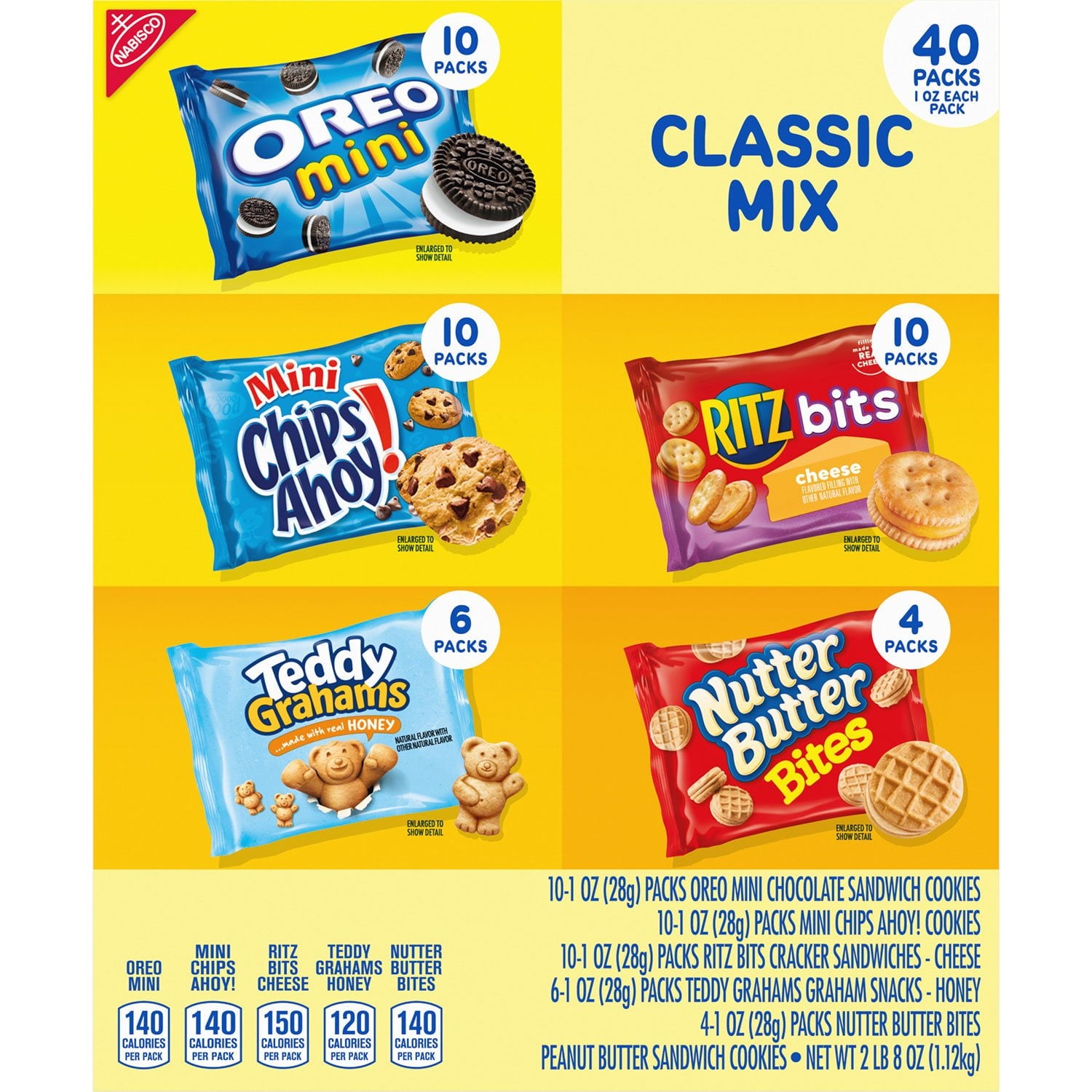 ナビスコ クラシックミックス クッキー＆クラッカー、バラエティパック、40 個入り。