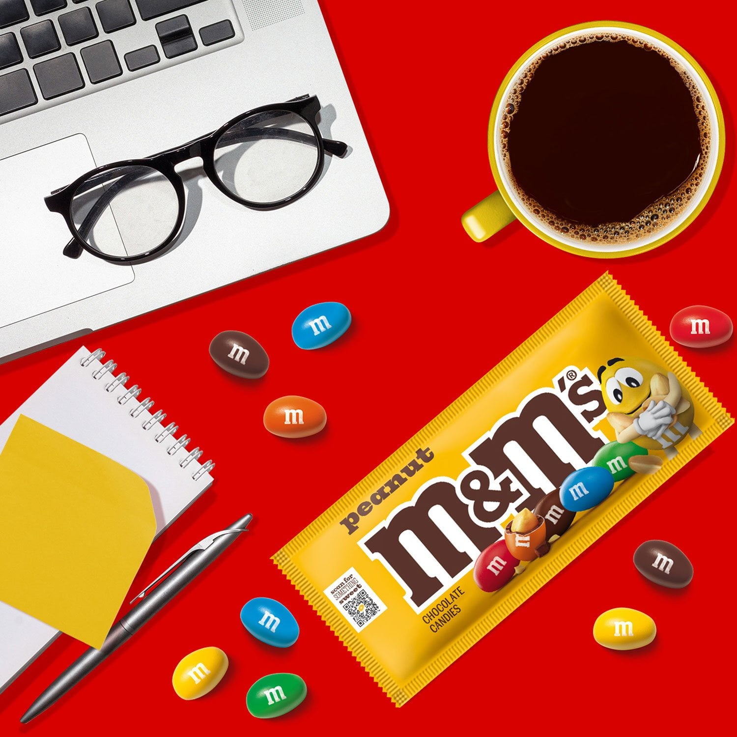 M&amp;M'S ピーナッツ ミルク チョコレート キャンディ、シングルサイズ、1.74 オンス、48 個入り。