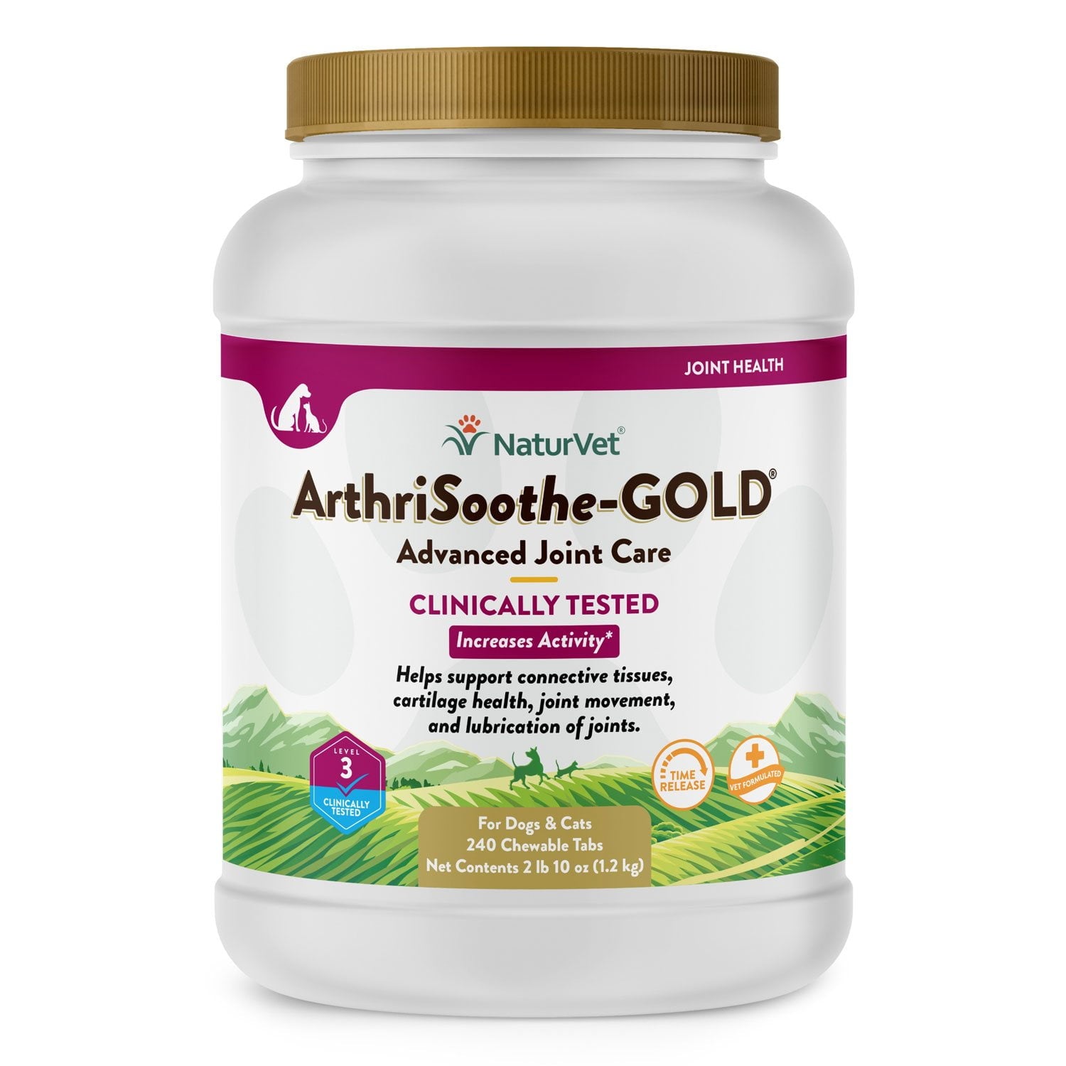 NaturVet ArthriSoothe-GOLD レベル3 犬猫用 アドバンスド関節ケアサプリメント 240錠 (タイプを選択)