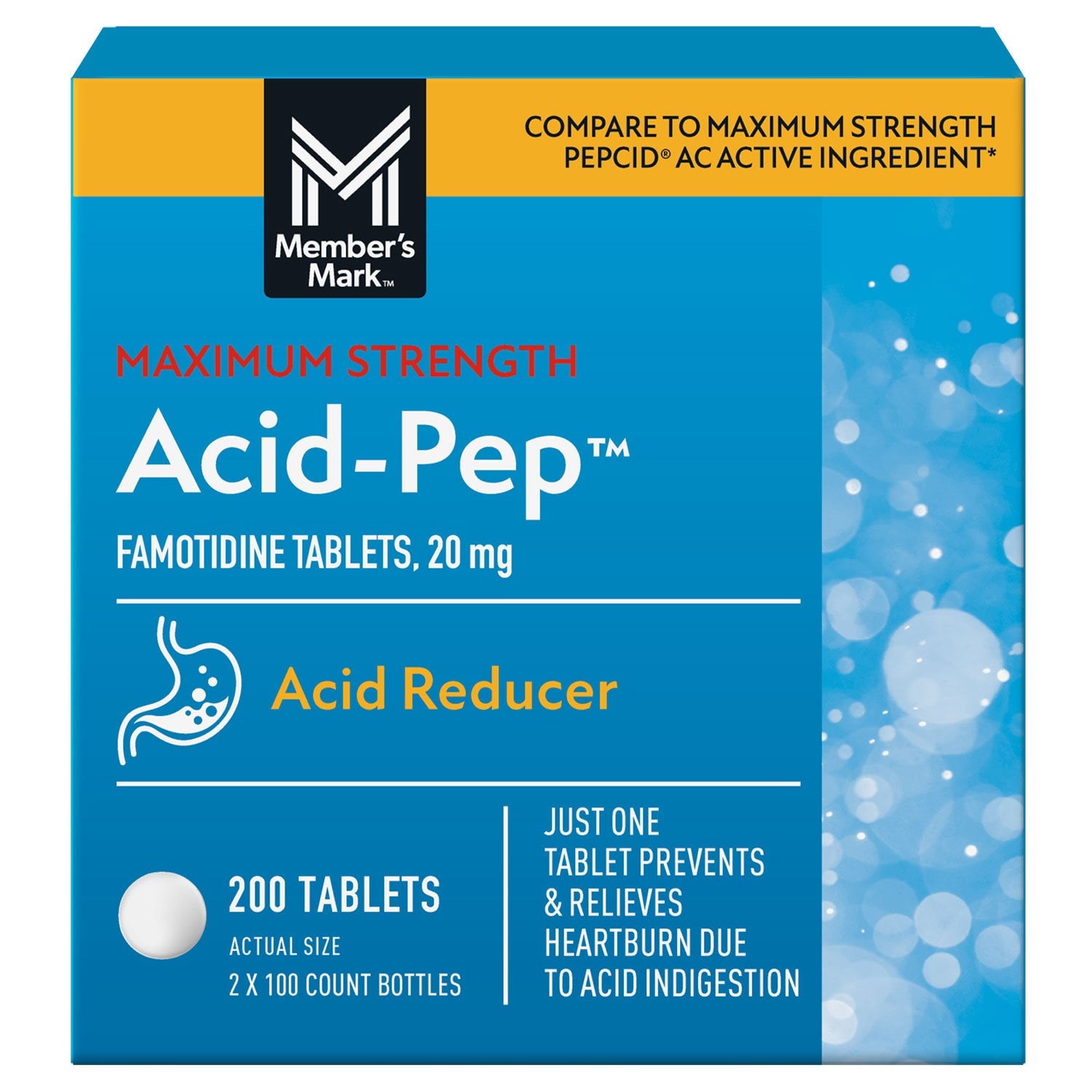 メンバーズマーク アシッドペップ 制酸剤錠、ファモチジン 20 mg、100 錠/パック、2 パック
