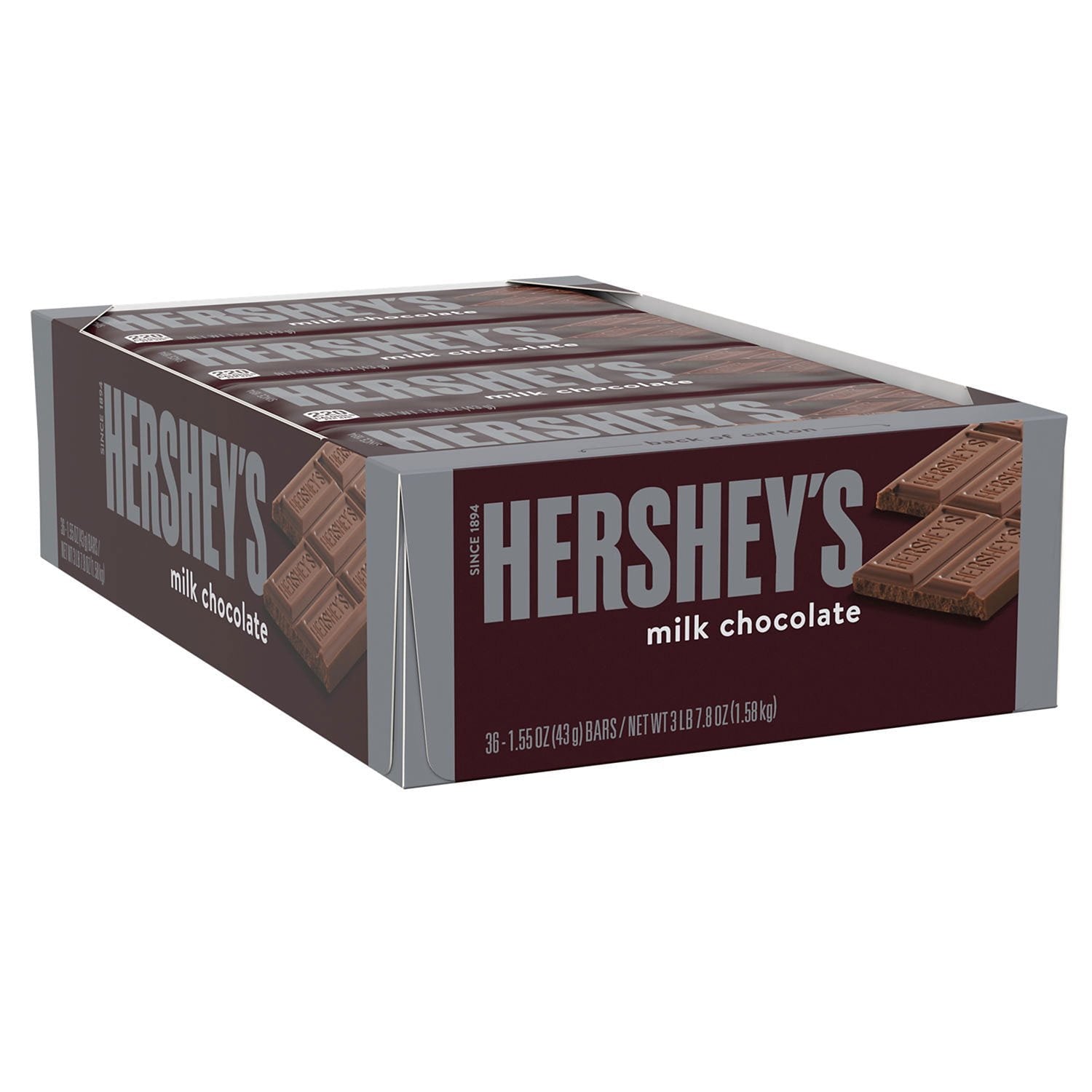 HERSHEY'S ミルクチョコレートキャンディーバー、1.55 オンス、36 個入り。