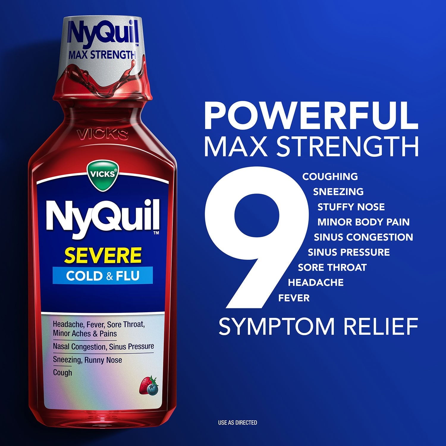 Vicks DayQuil &amp; NyQuil 重度の風邪とインフルエンザの緩和液、ベリー、12 液量オンス、3 パック。