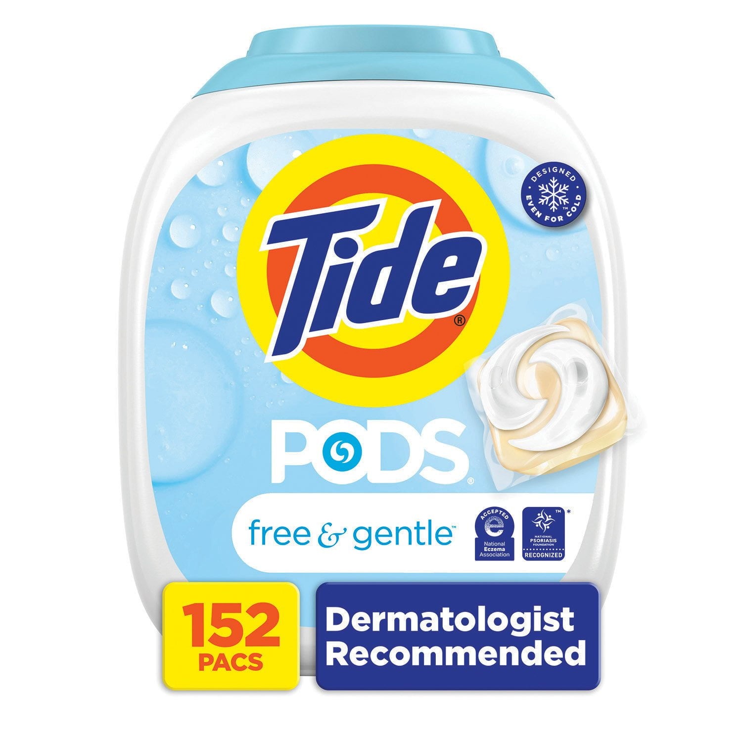 Tide PODS フリー&amp;ジェントル ランドリー洗剤パック、152 個入り。
