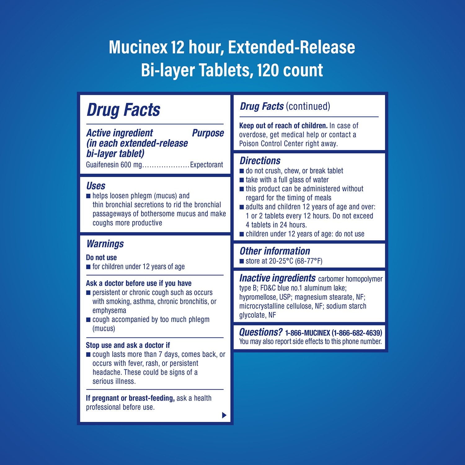 Mucinex 12時間胸の詰まりと粘液の緩和錠、グアイフェネシン 600 mg 120錠。