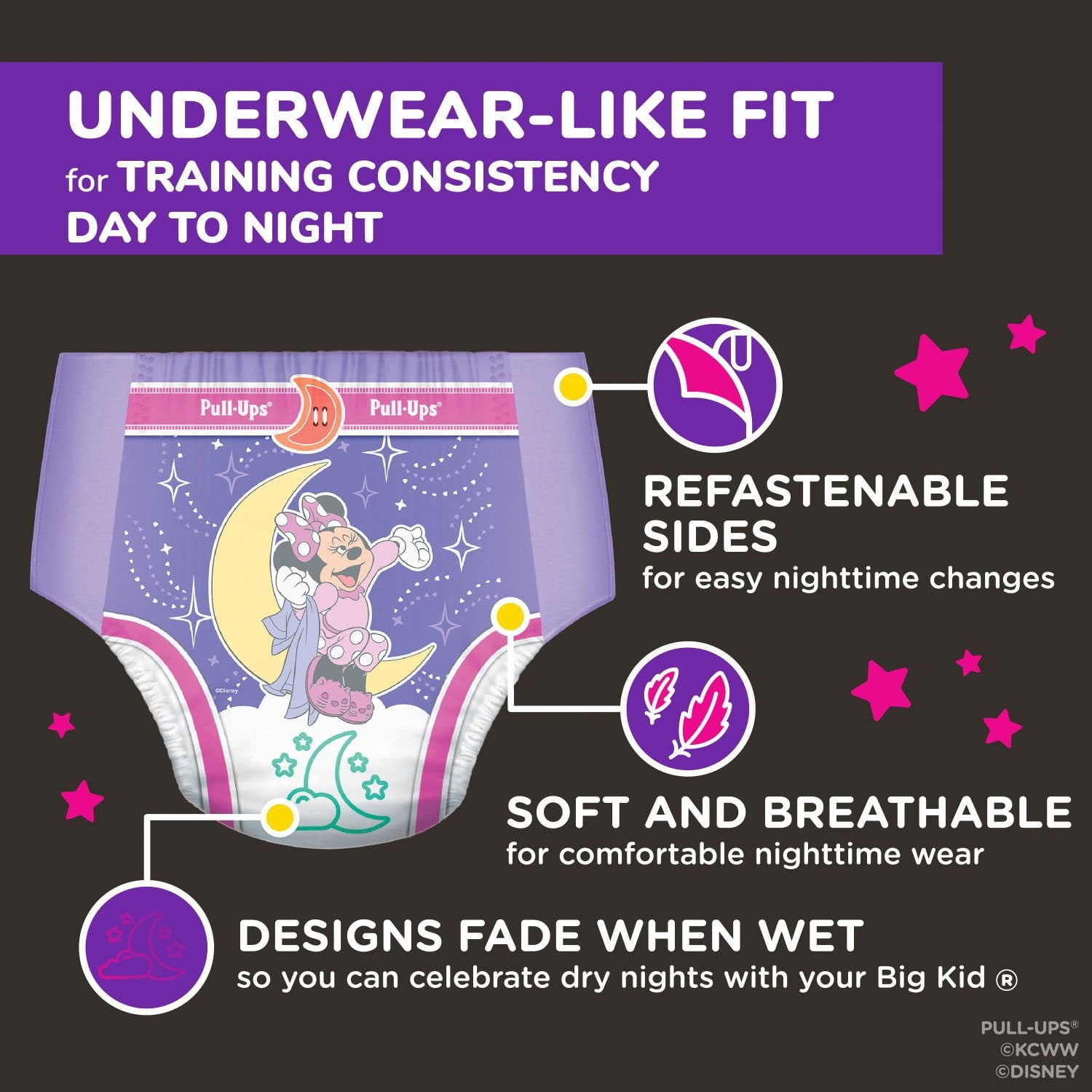 女の子用プルアップ夜間トイレトレーニングパンツ、サイズ2T～4T
