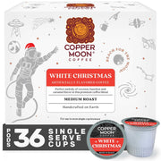コッパームーンコーヒー ミディアムローストポッド、ホワイトクリスマス、36 個入り。