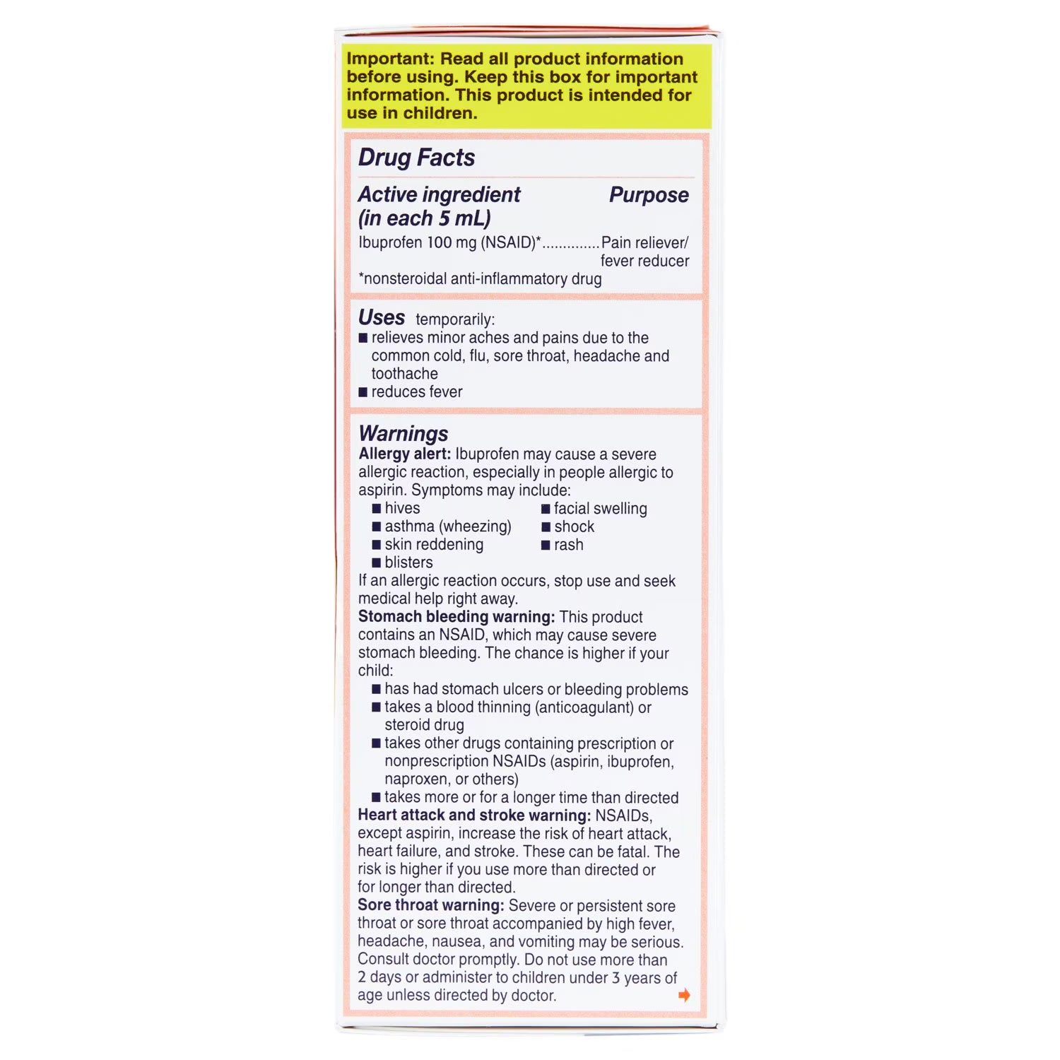 子供用モートリン鎮痛剤/解熱剤 NSAID、イブプロフェン 100 mg、オリジナルベリー 4 オンス、3 個パック