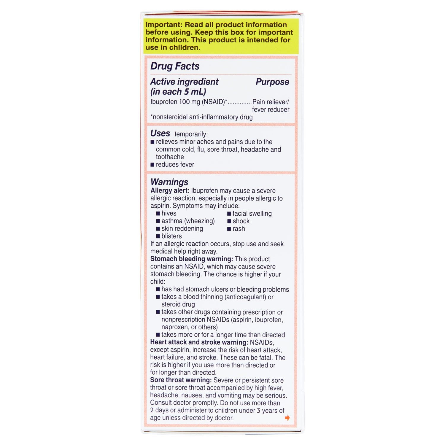 子供用モートリン鎮痛剤/解熱剤 NSAID、イブプロフェン 100 mg、オリジナルベリー 4 オンス、3 個パック