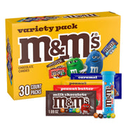 M&amp;M'S バラエティパック チョコレートキャンディ、フルサイズ、30 個入り。