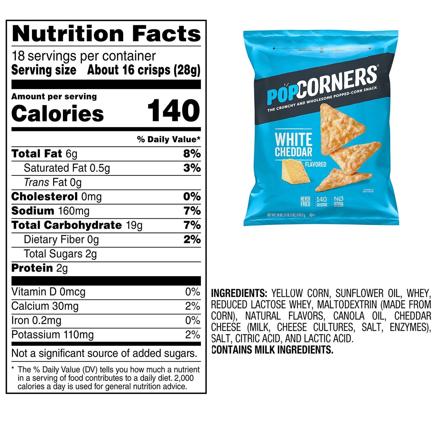PopCorners ホワイトチェダーポップコーンスナック、18 オンス。
