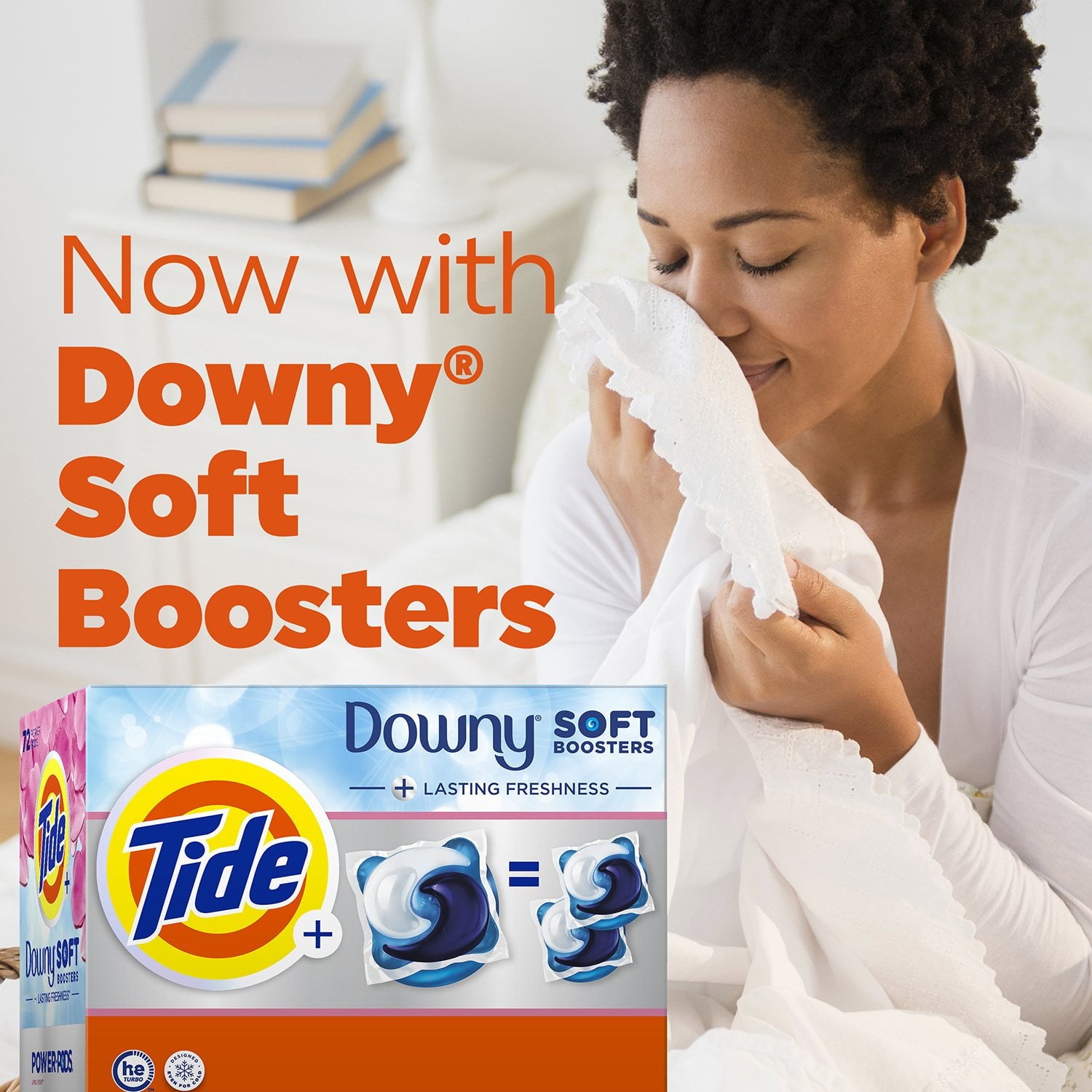 Tide Power PODs ダウニー ソフトブースター ランドリー洗剤パック、エイプリルフレッシュ、72 個入り。 