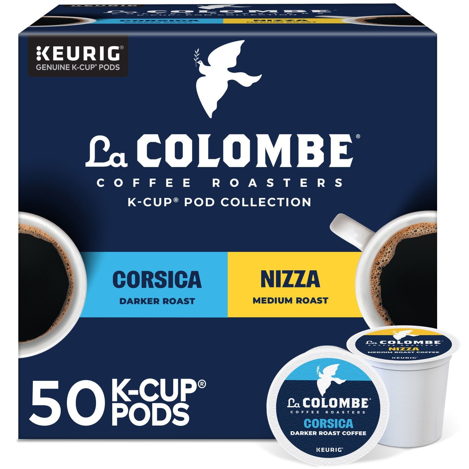 La Colombe Coffee Roasters ミディアムダークローストコーヒーポッド、バラエティパック、50 個入り。