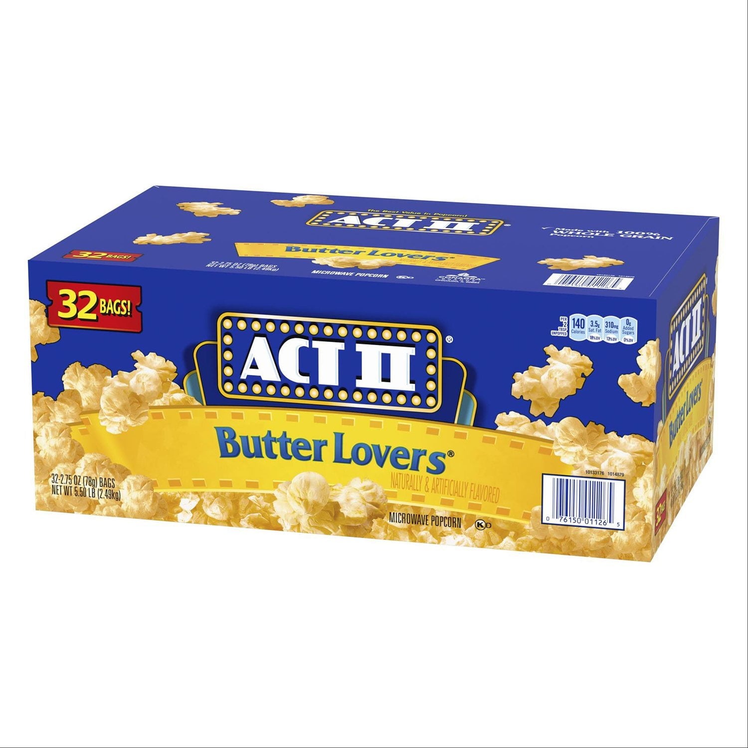 ACT II バターラバーズ 電子レンジ用ポップコーン、2.75 オンス、32 個入り。