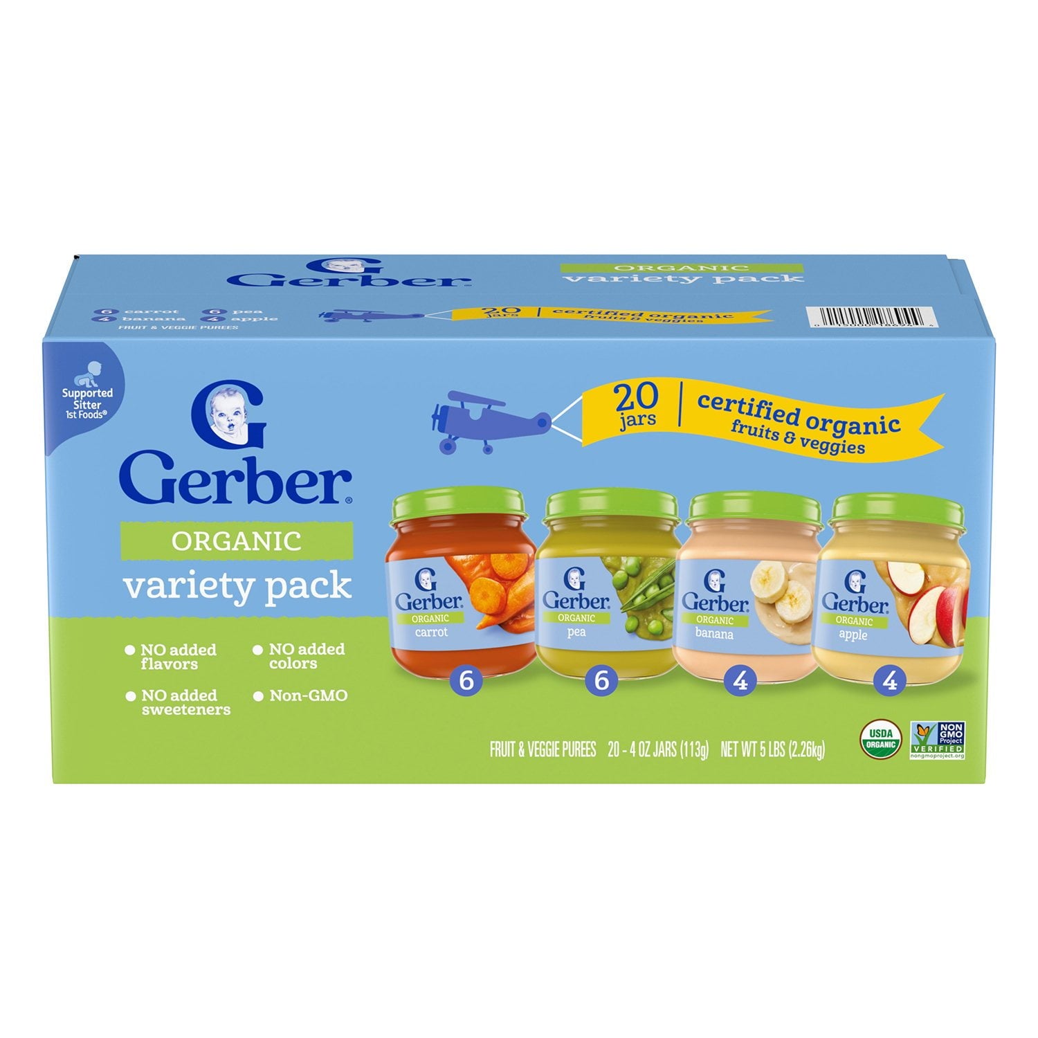 Gerber 1st Foods オーガニック ベビーフード、フルーツ &amp; 野菜バリューパック、4 オンス、20 個入り。