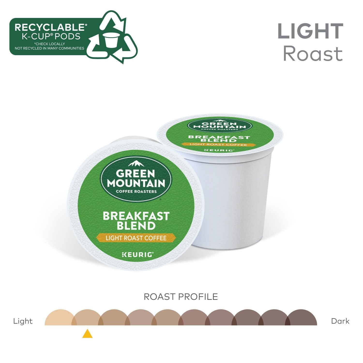 Green Mountain Coffee Roasters ライトローストコーヒーポッド、ブレックファストブレンド、80 個入り。