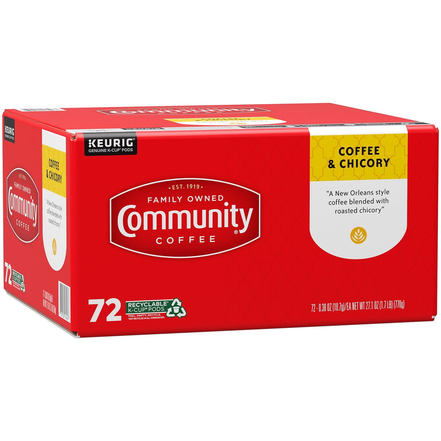 コミュニティコーヒー コーヒー＆チコリ ミディアムダークロースト シングルサーブ 72 個入り。
