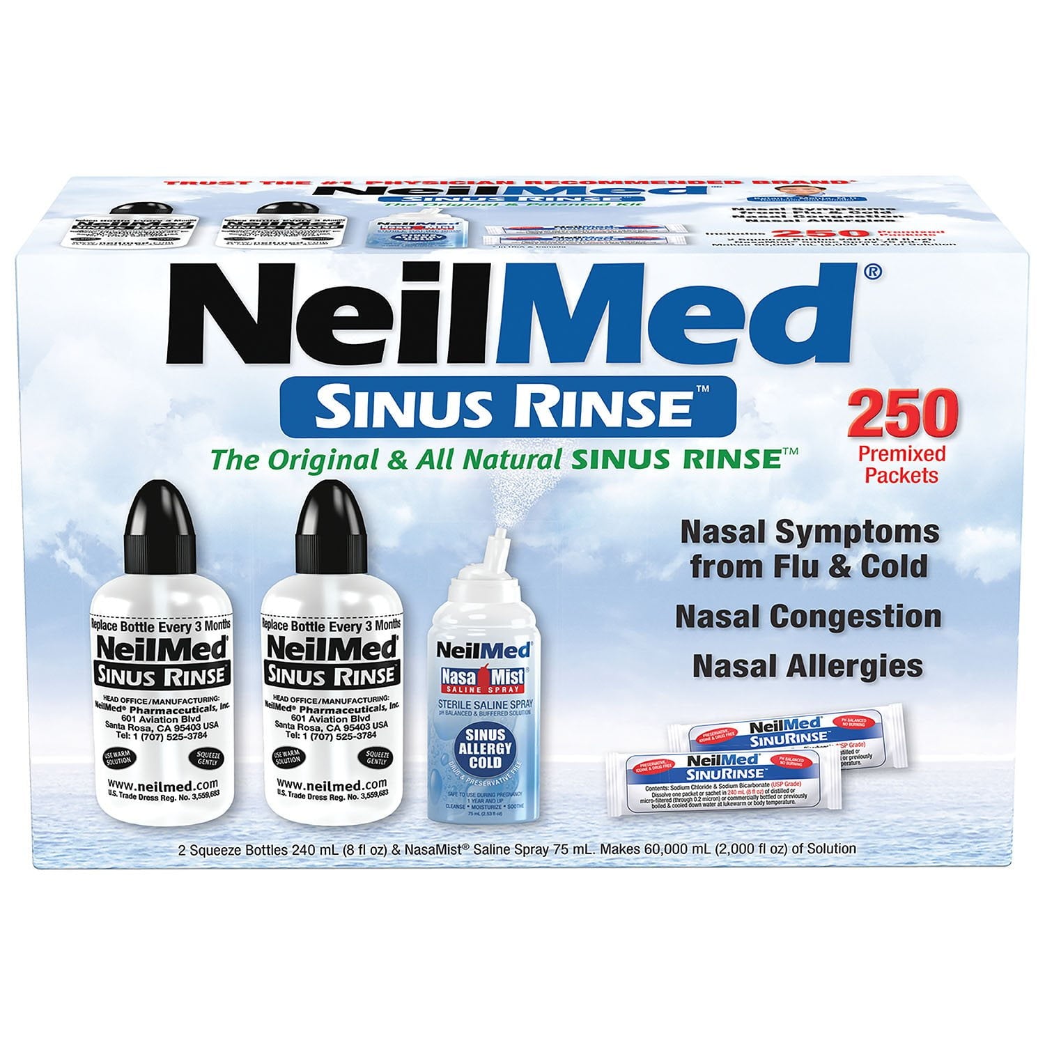 NeilMed 副鼻腔炎緩和洗浄キット (プレミックス パケット 250 個入り)