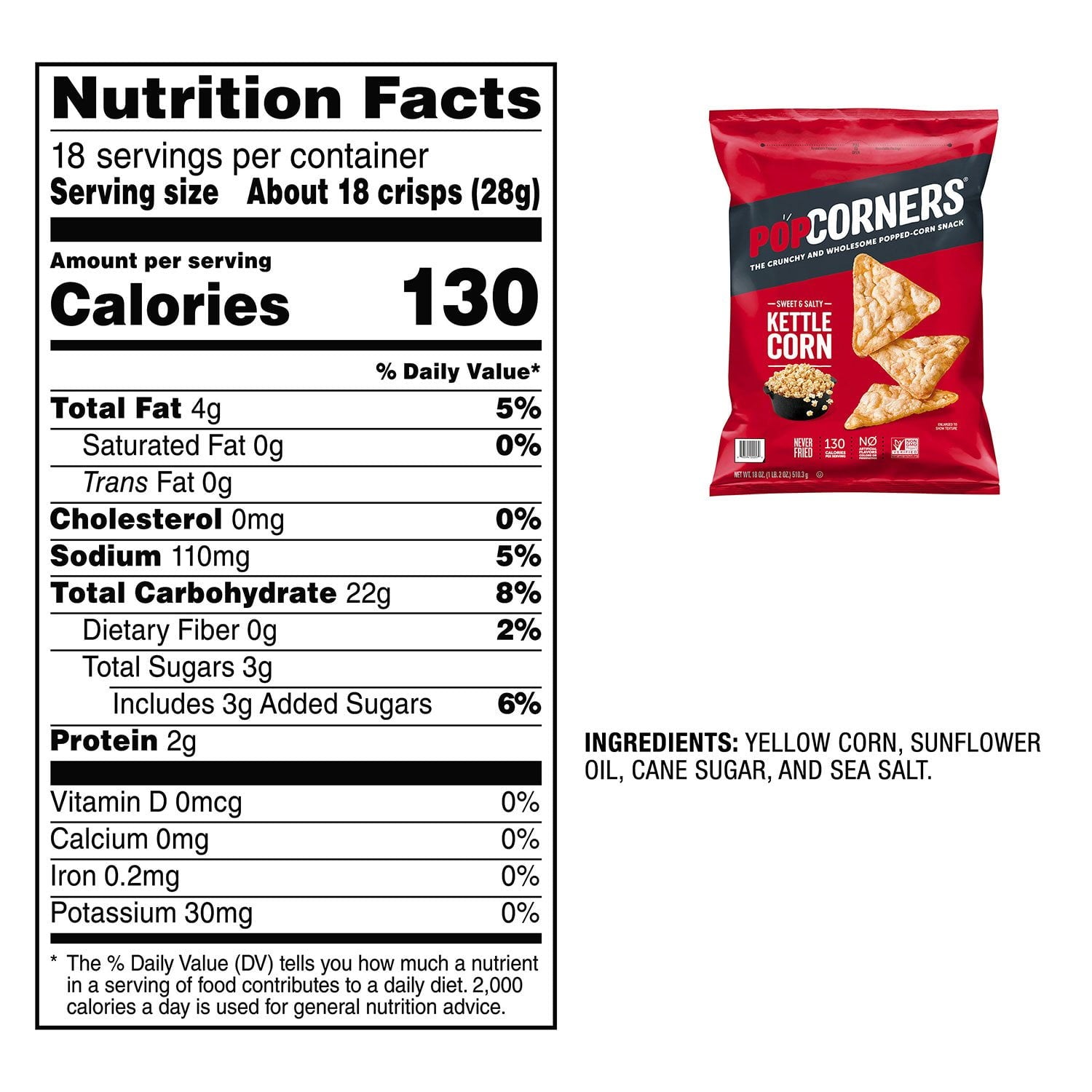 PopCorners スイート＆ソルティ ケトルコーン ポップコーン スナック、18 オンス。