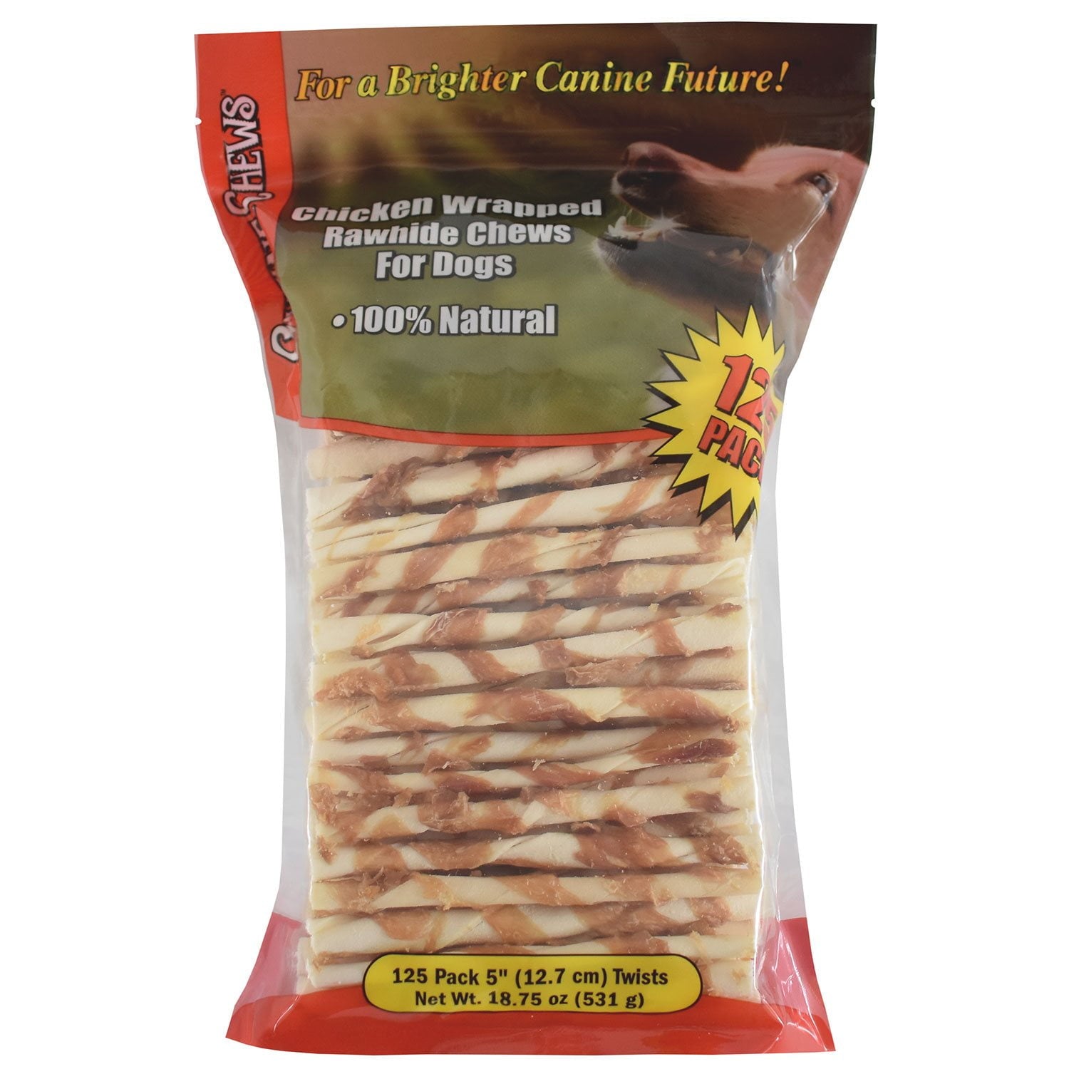 Canine Chews 犬用チキンラップ生皮チュー、125 個入り。