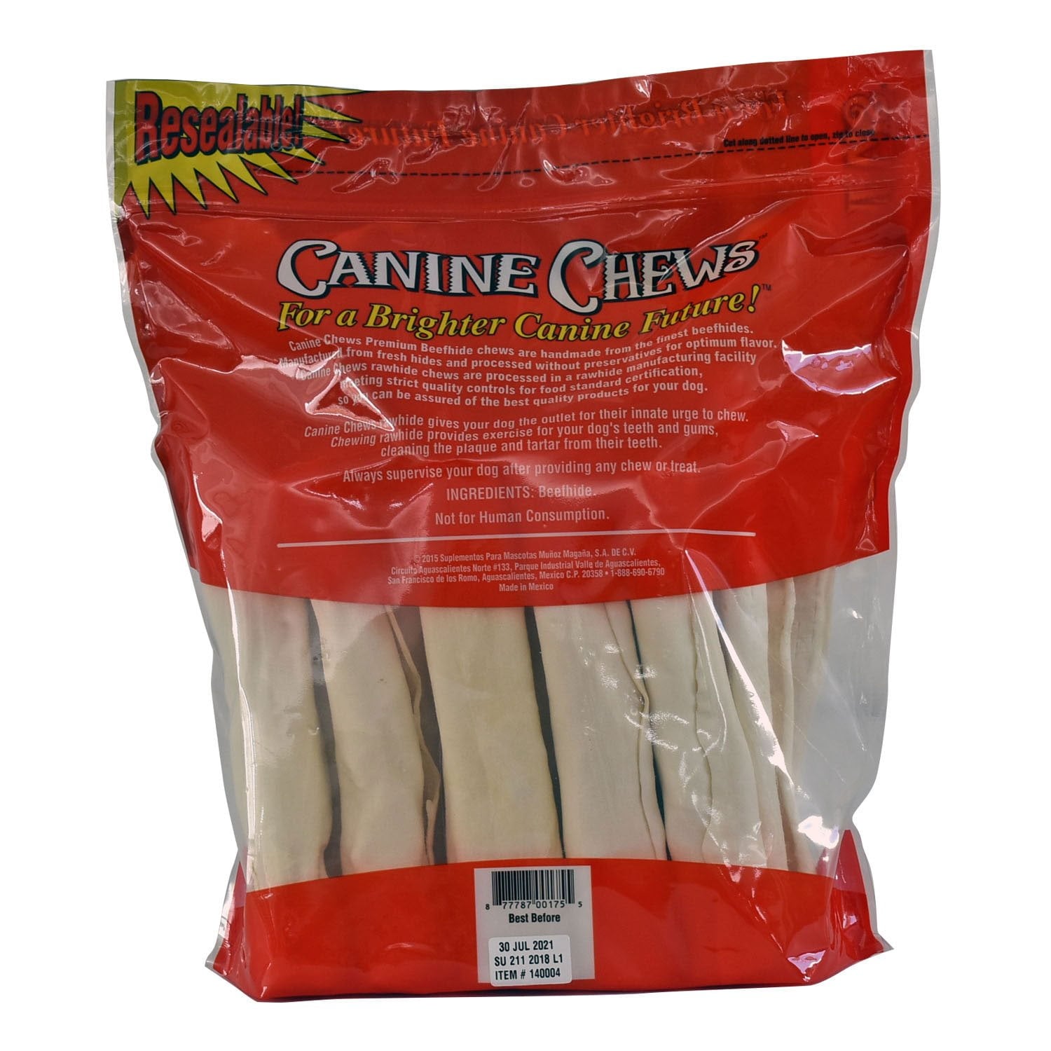 Canine Chews プレミアム オールナチュラル ビーフ ハイド ドッグ レトリーバー用、15 個入り。