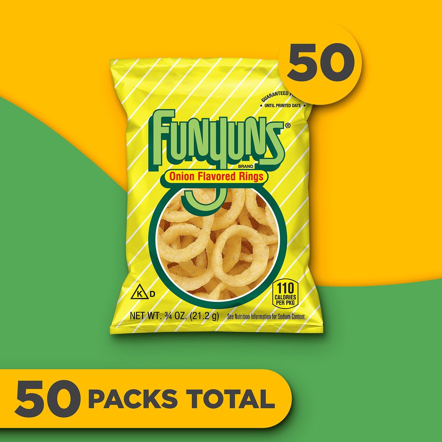 Funyuns オニオンリングスナック、0.75 オンス、50 個入り。